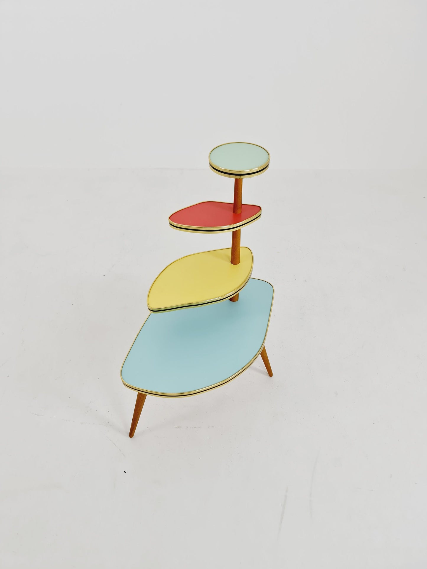 1950s German Plant Stand, Colorful Vintage Mid-Century Minimalist Indoor Plant Stand Side Table Retro flower table
