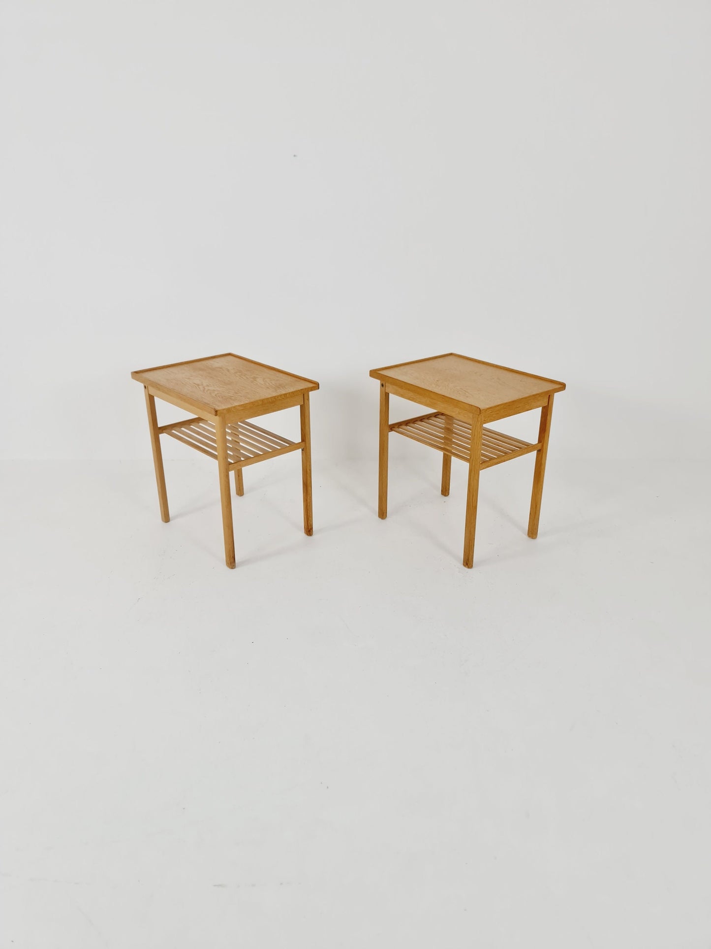 Pair of Midcentury Swedish solid oak Vintage Side table/ Bedside table by Swedish Möbel Industri, 1960s