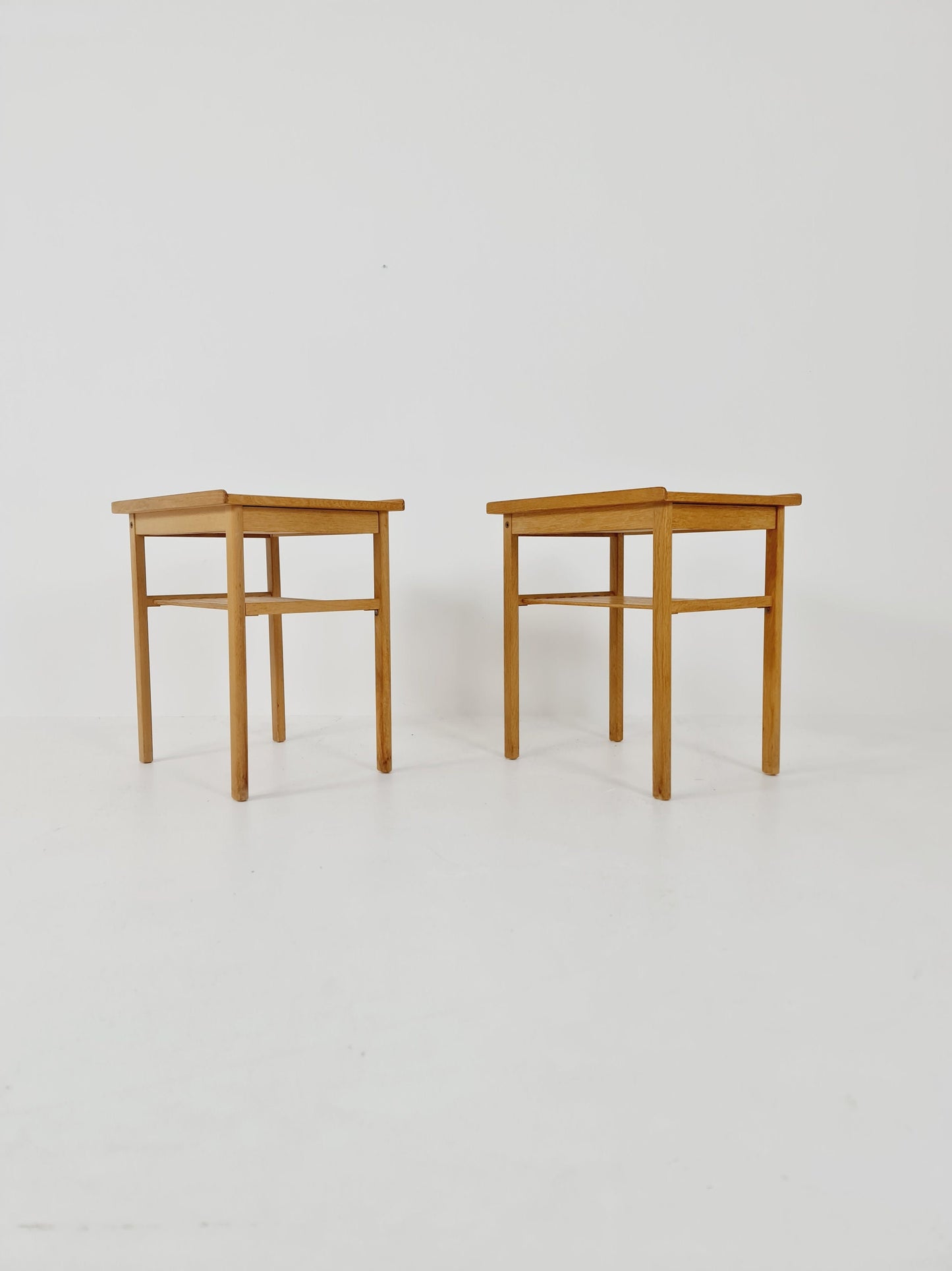 Pair of Midcentury Swedish solid oak Vintage Side table/ Bedside table by Swedish Möbel Industri, 1960s