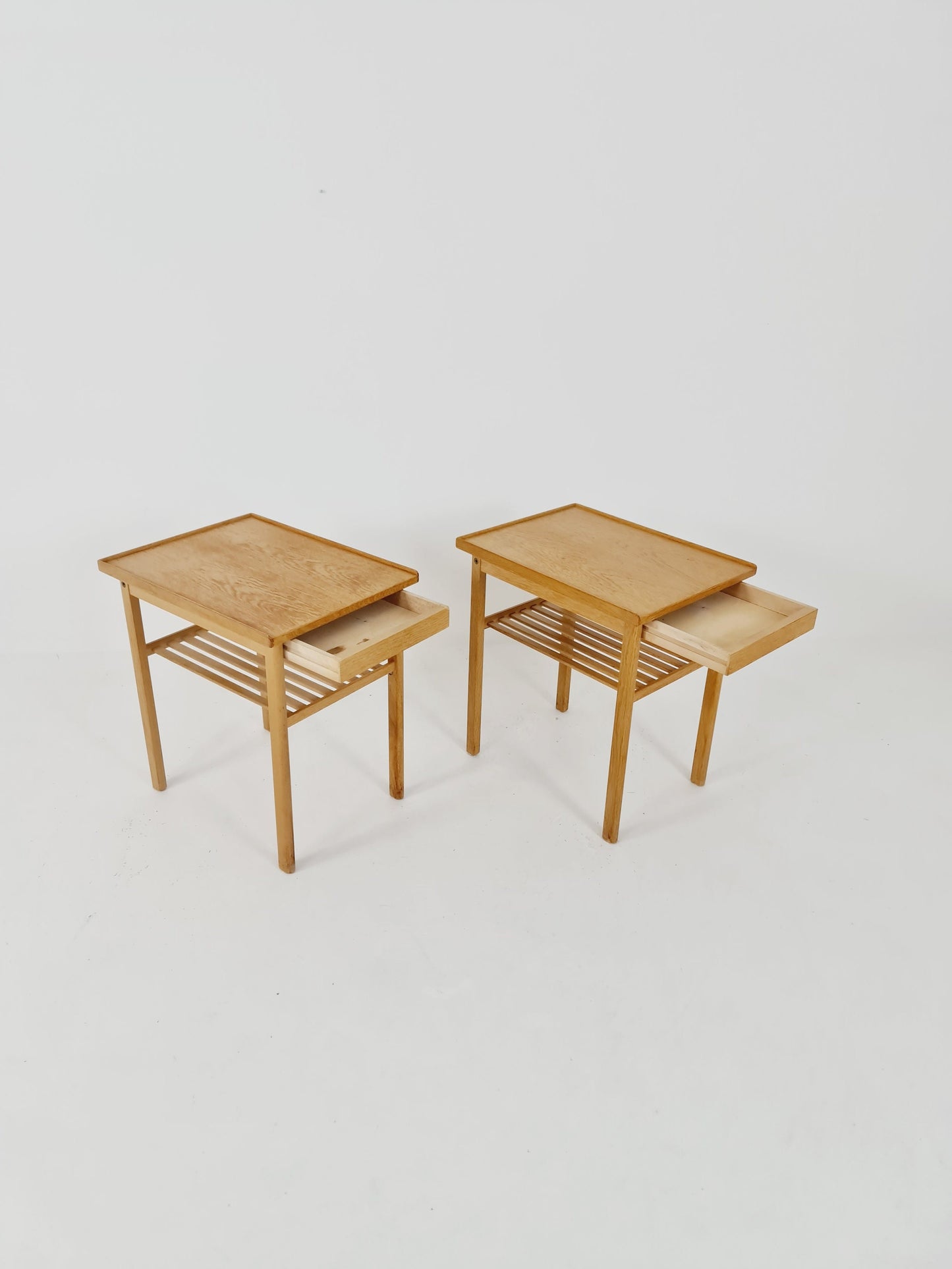 Pair of Midcentury Swedish solid oak Vintage Side table/ Bedside table by Swedish Möbel Industri, 1960s