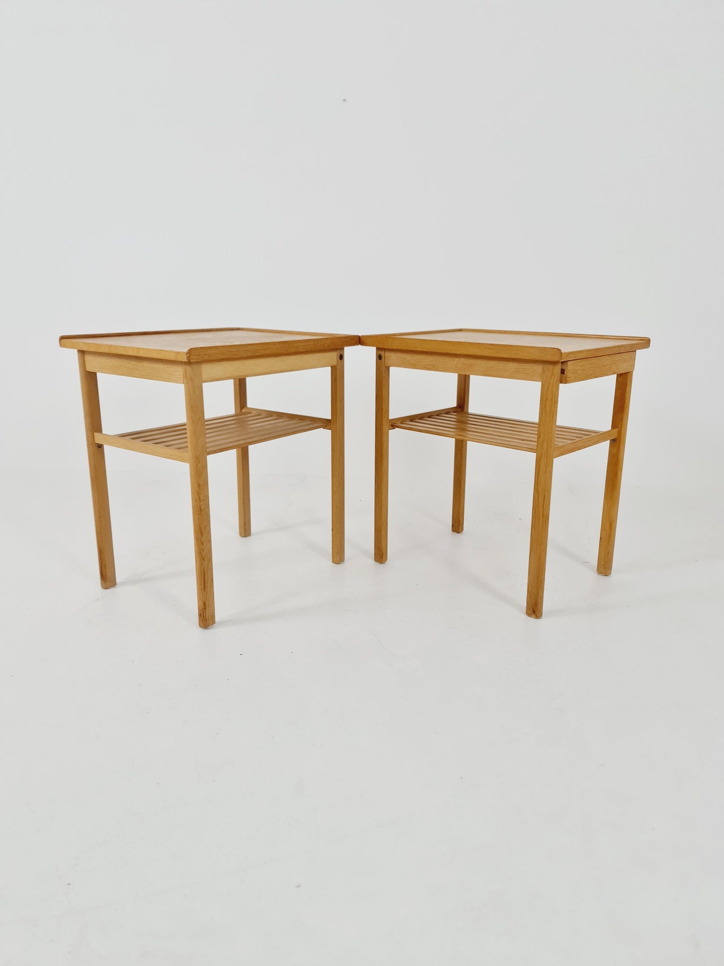 Pair of Midcentury Swedish solid oak Vintage Side table/ Bedside table by Swedish Möbel Industri, 1960s