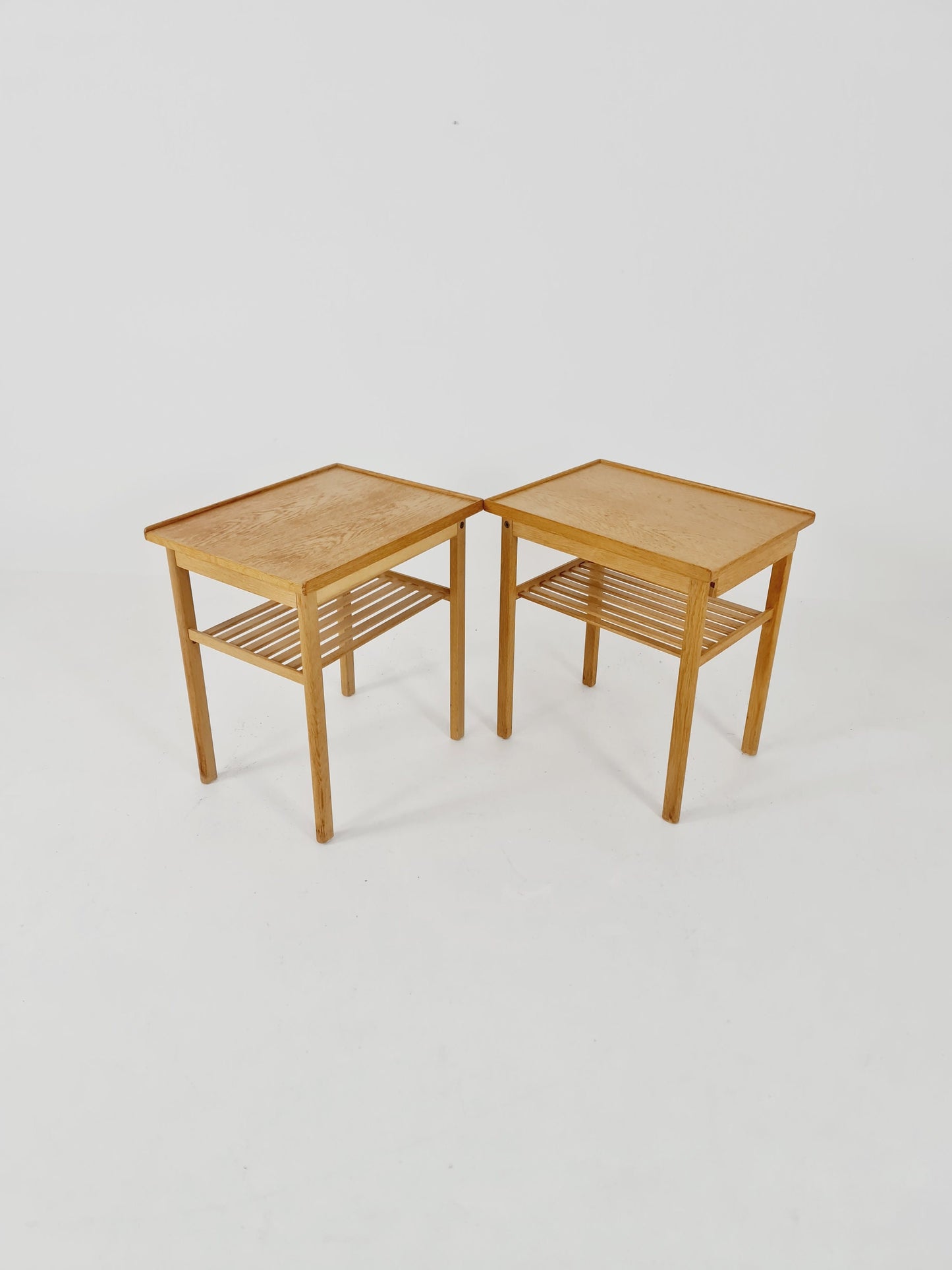 Pair of Midcentury Swedish solid oak Vintage Side table/ Bedside table by Swedish Möbel Industri, 1960s