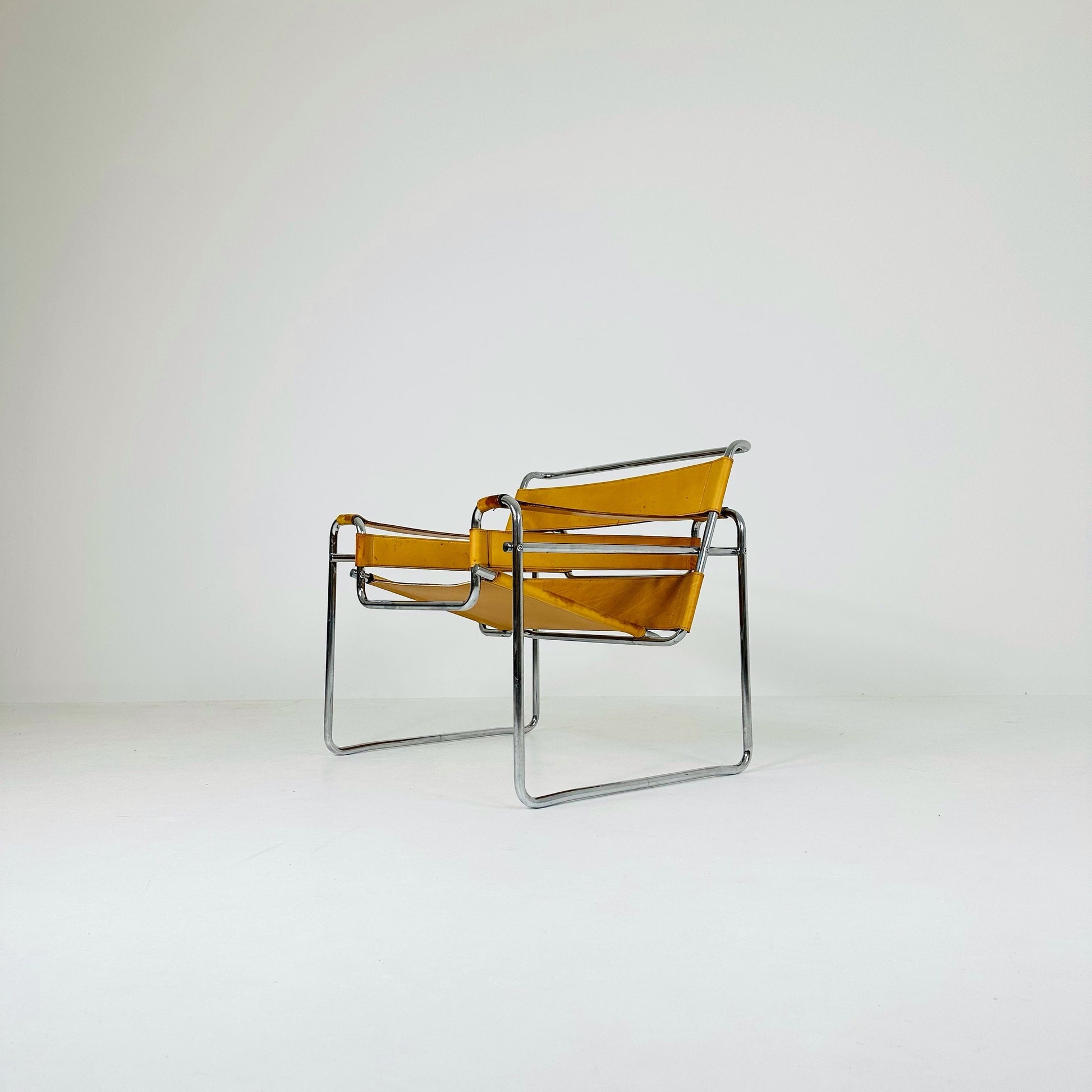 Cognac B3 leather and metal WASSILY style armchair, 1990s