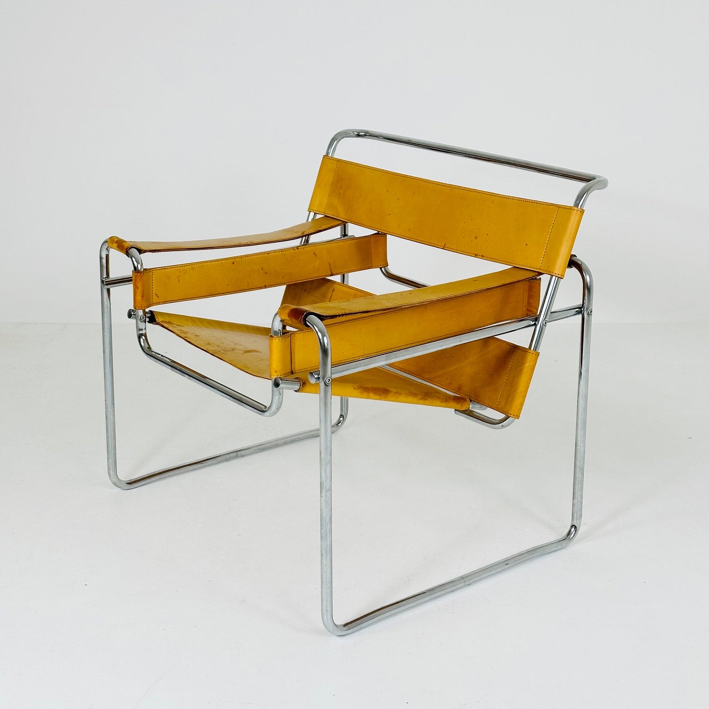 Cognac B3 leather and metal WASSILY style armchair, 1990s