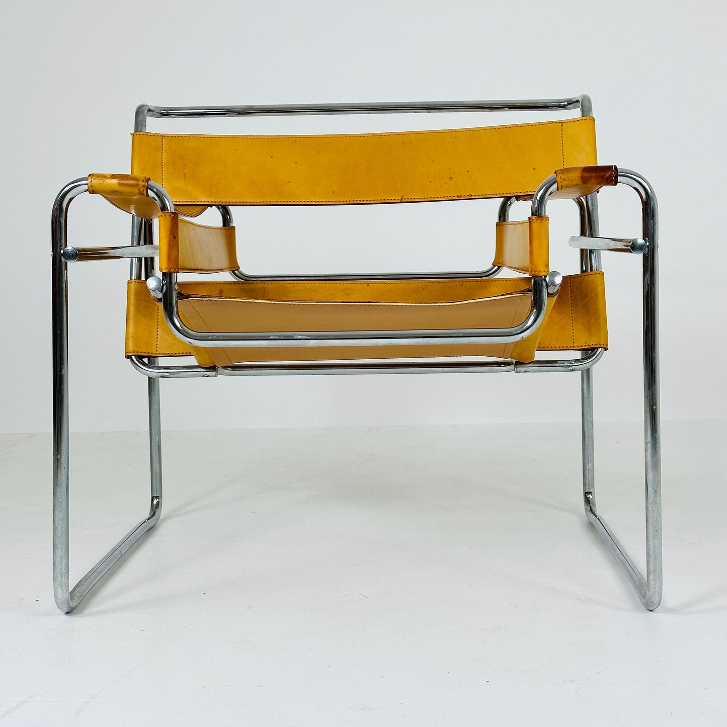 Cognac B3 leather and metal WASSILY style armchair, 1990s