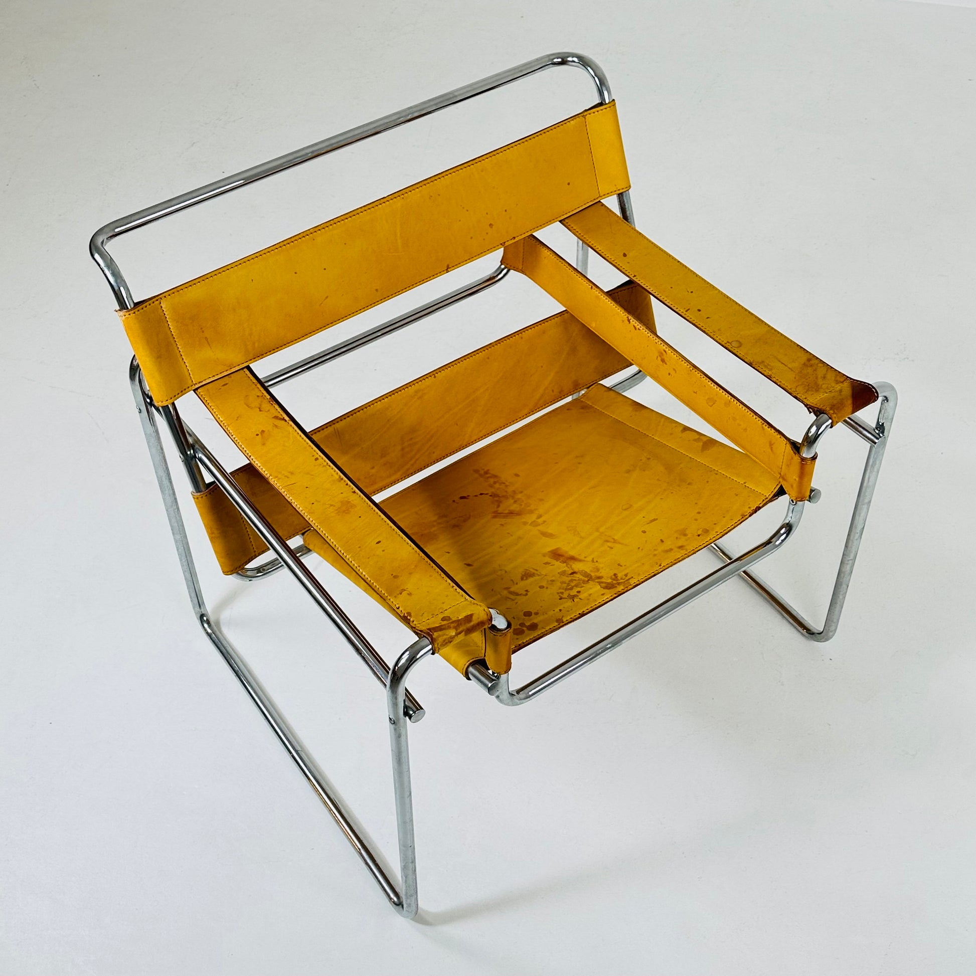 Cognac B3 leather and metal WASSILY style armchair, 1990s