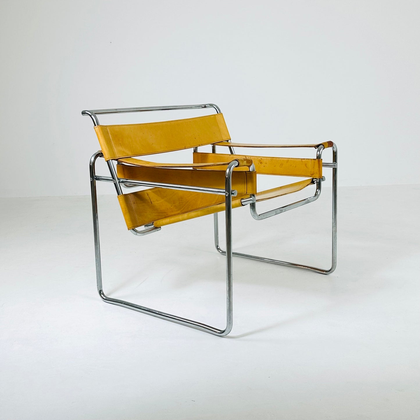 Cognac B3 leather and metal WASSILY style armchair, 1990s