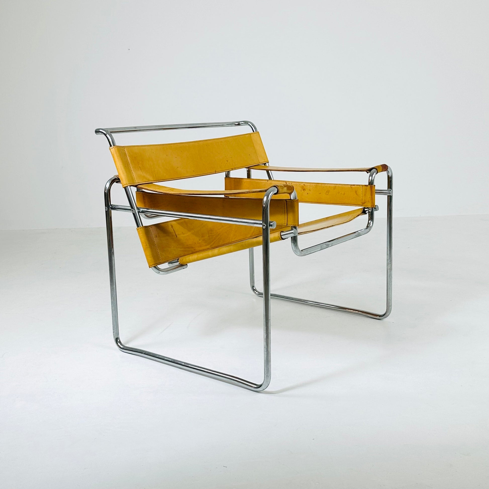 Cognac B3 leather and metal WASSILY style armchair, 1990s