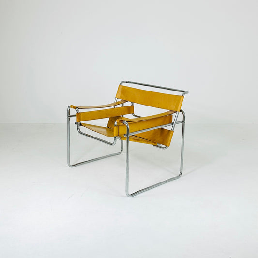 Cognac B3 leather and metal WASSILY style armchair, 1990s