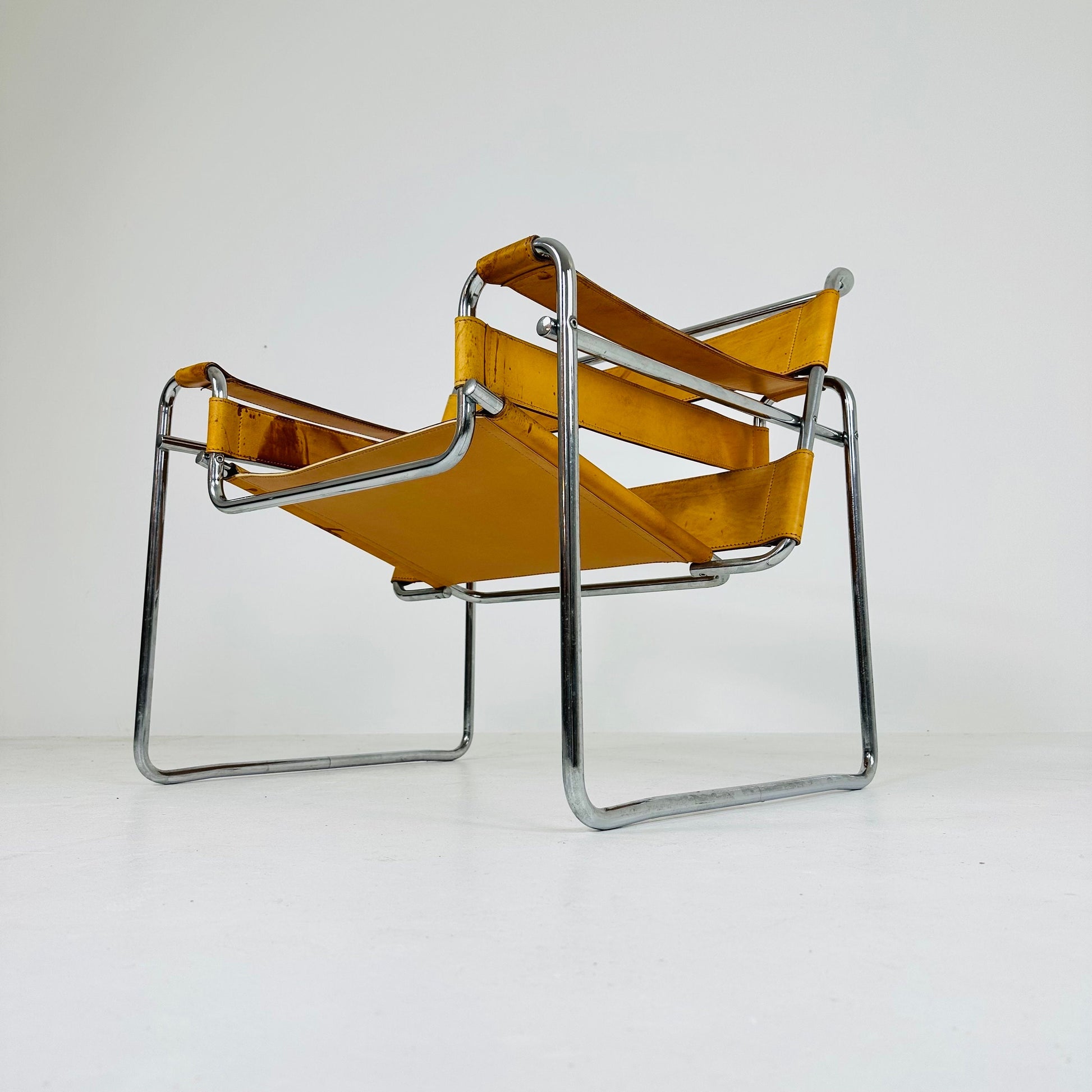 Cognac B3 leather and metal WASSILY style armchair, 1990s