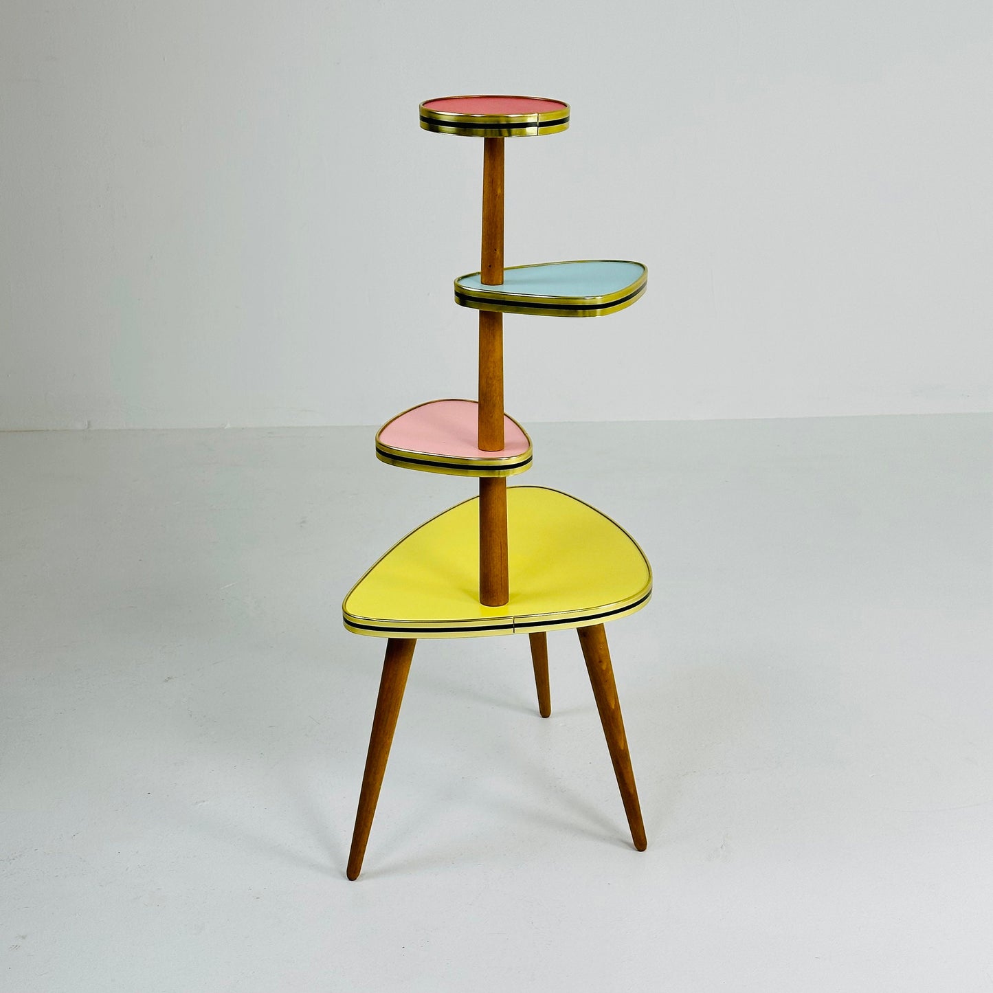 Retro 1950s German Plant Stand, Colorful Vintage Mid-Century Minimalist Indoor Plant Stand Side Table Retro flower table