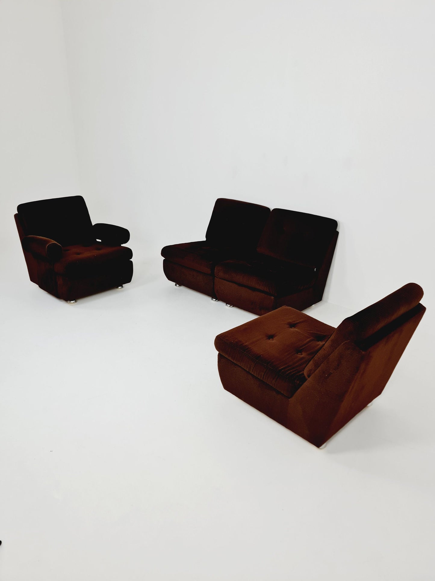 German Space age modular sofa/couch in brown Manchester fabric by Schwämmle Möbel, 1970s
