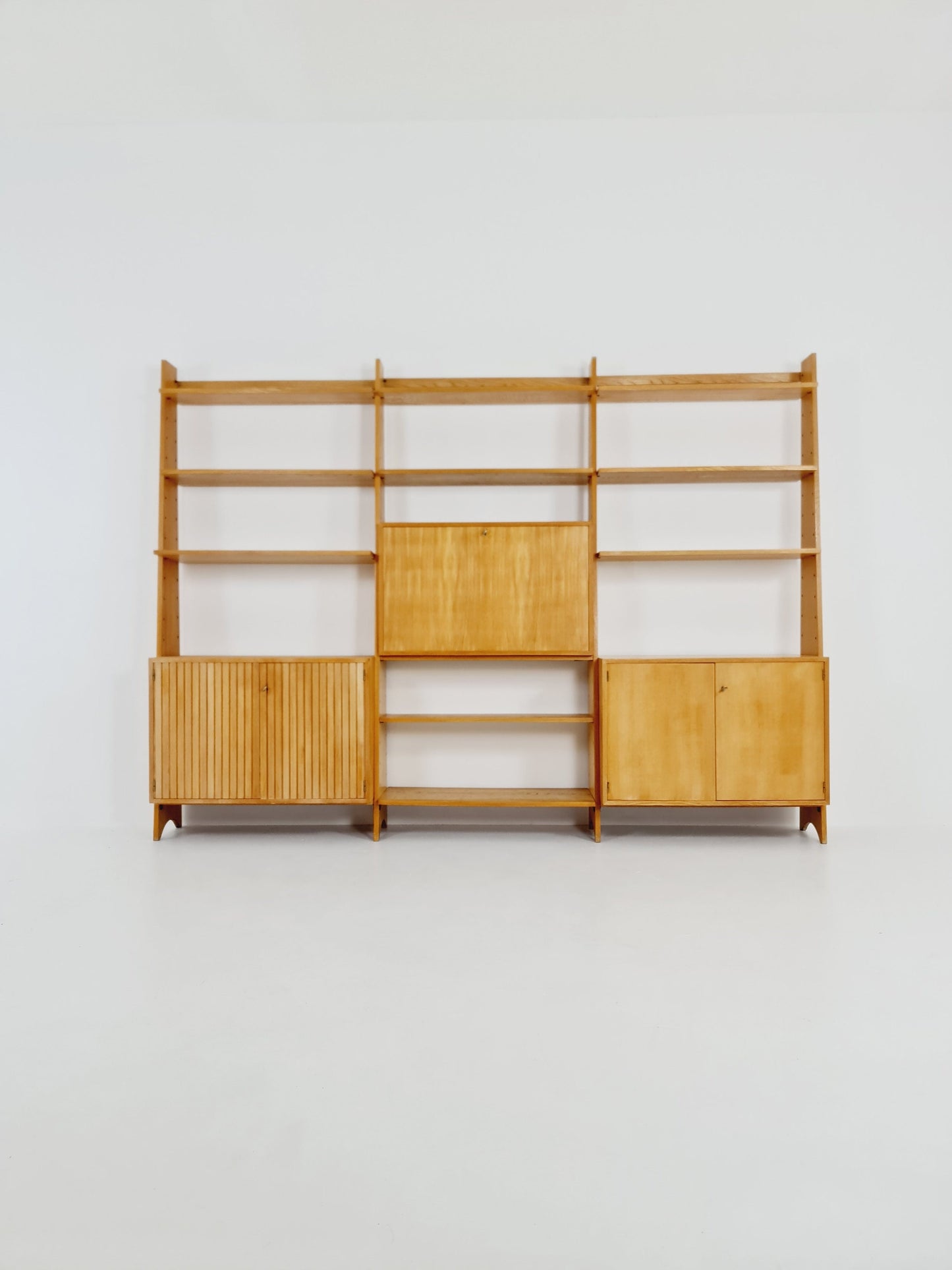 Mid-Century German freestanding vintage library bookcase shelf, 3-parts, 1960s