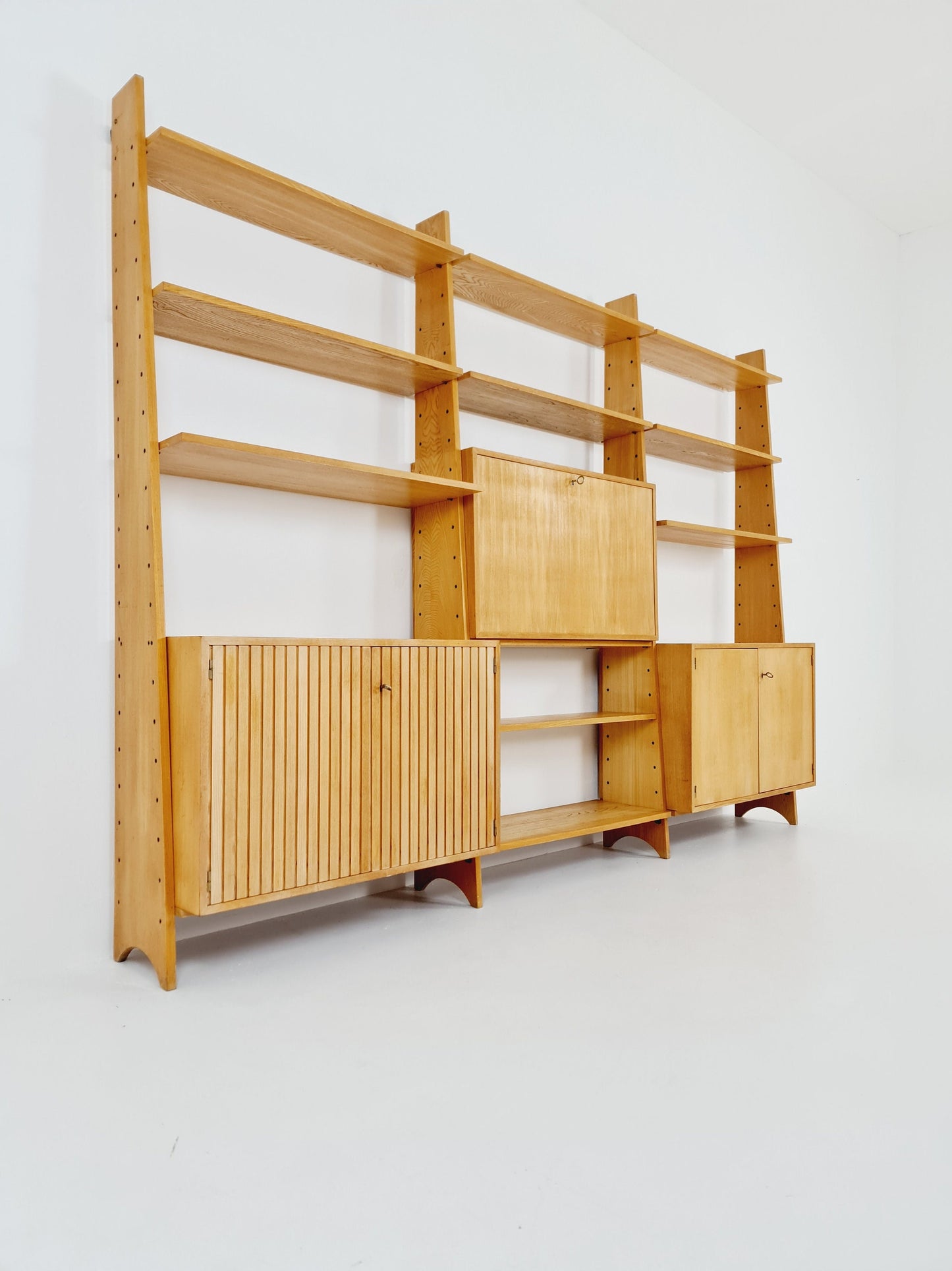 Mid-Century German freestanding vintage library bookcase shelf, 3-parts, 1960s