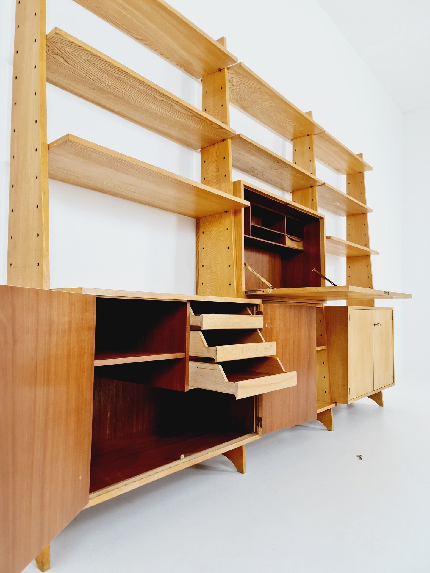 Mid-Century German freestanding vintage library bookcase shelf, 3-parts, 1960s