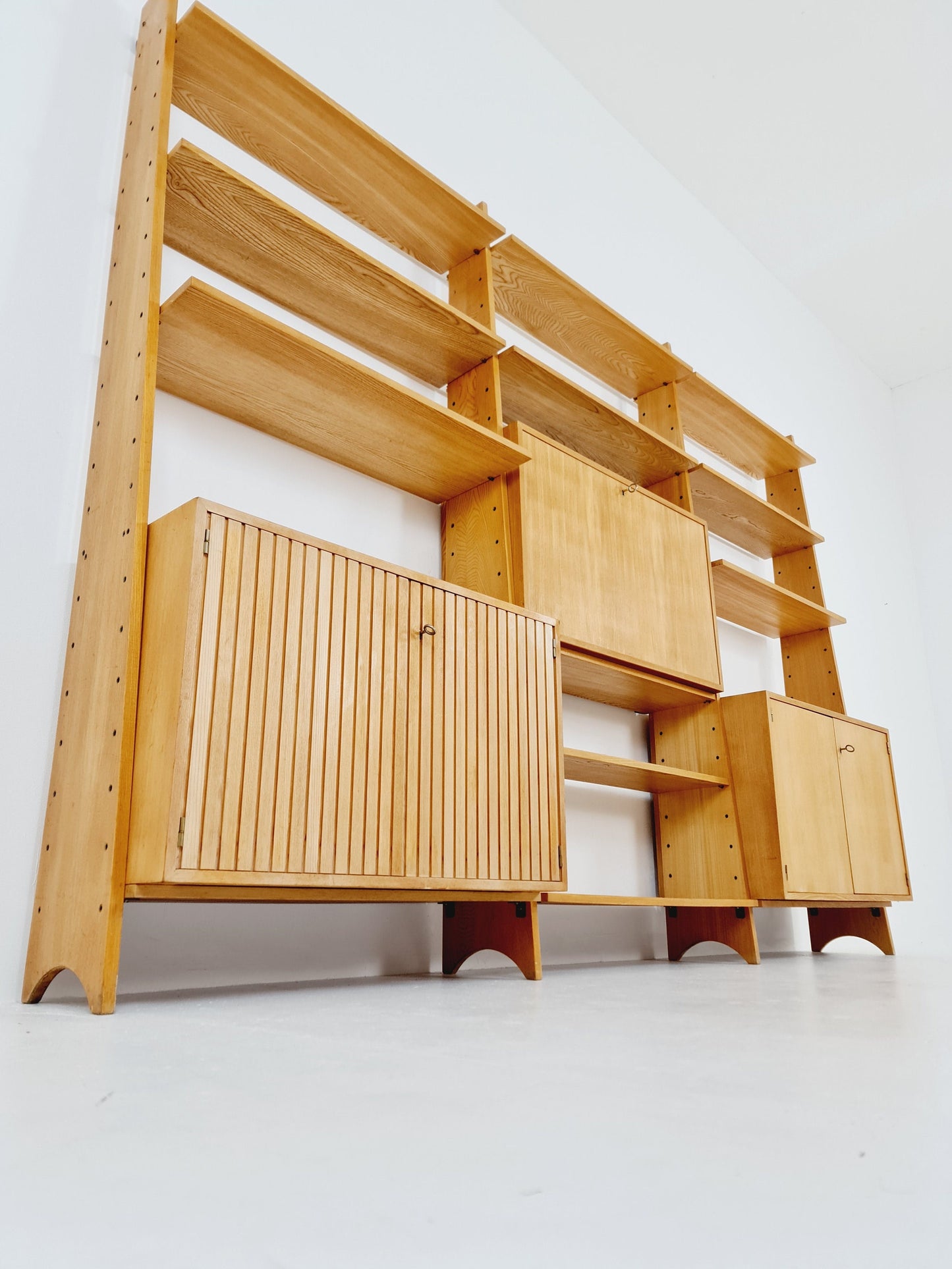 Mid-Century German freestanding vintage library bookcase shelf, 3-parts, 1960s