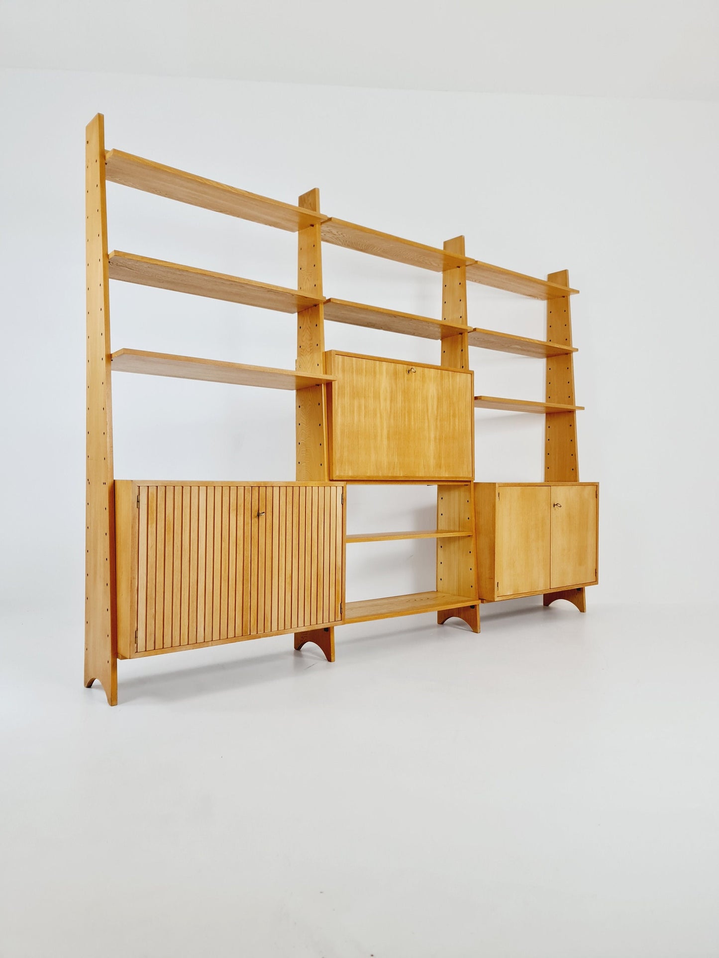 Mid-Century German freestanding vintage library bookcase shelf, 3-parts, 1960s
