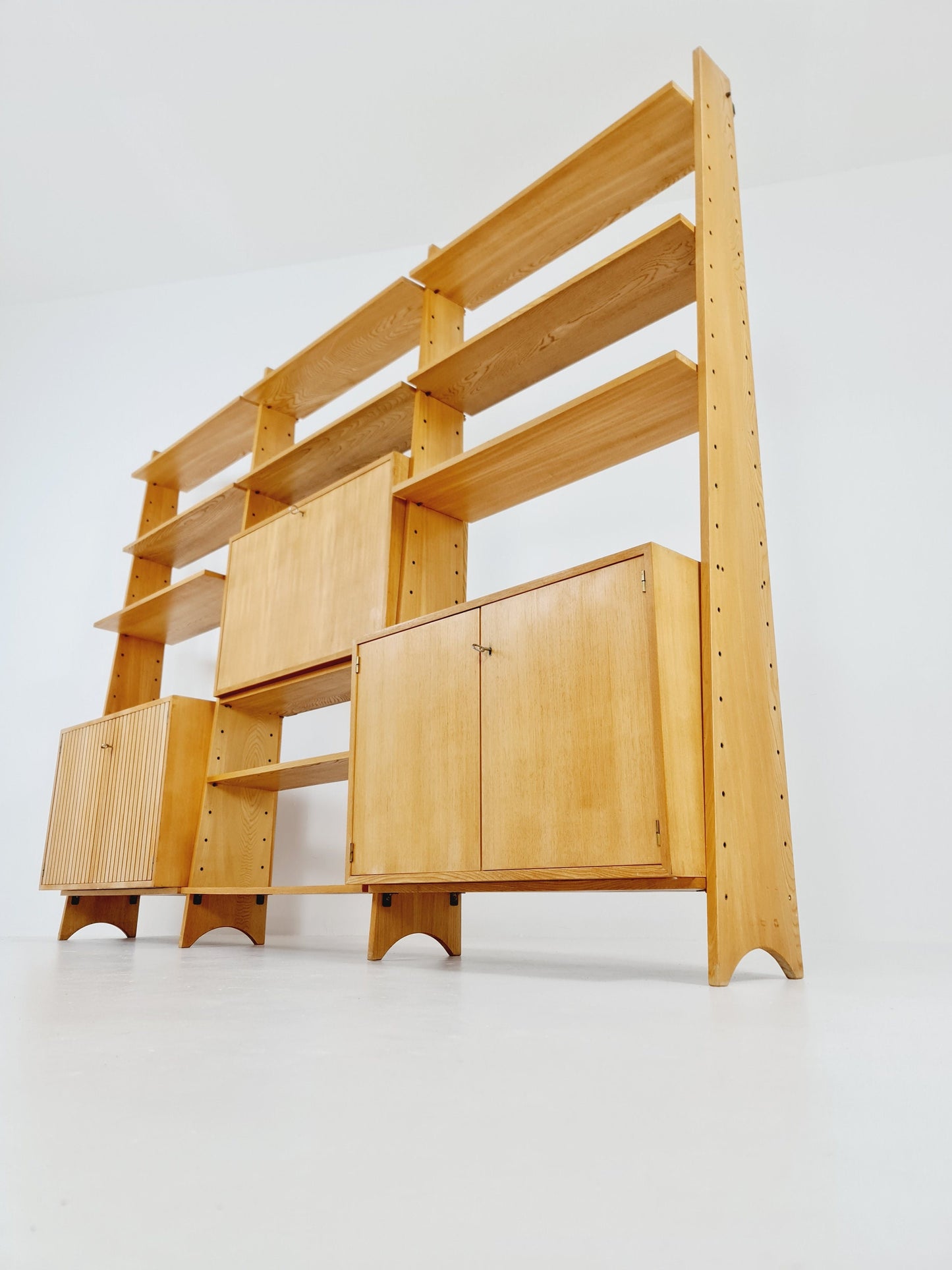 Mid-Century German freestanding vintage library bookcase shelf, 3-parts, 1960s