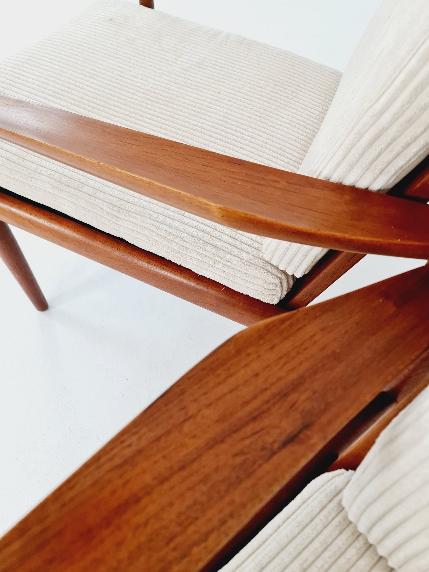 Mid century easy lounge chairs by Grete Jalk, Denmark, teak & brass, 19560s, Set of 2