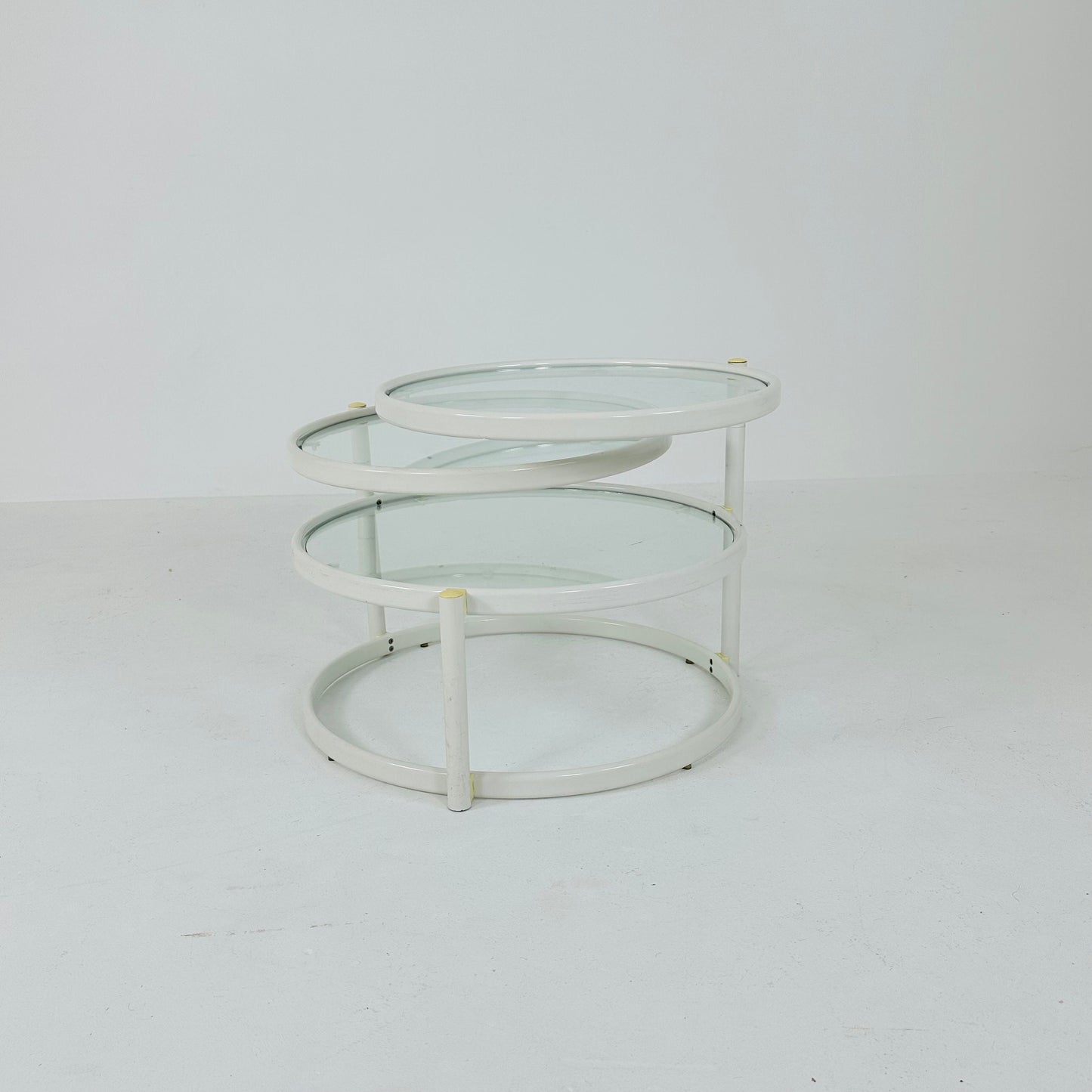 Mid-Century Modern Tiered Glass & white metal Coffee Table /couch table 1970s