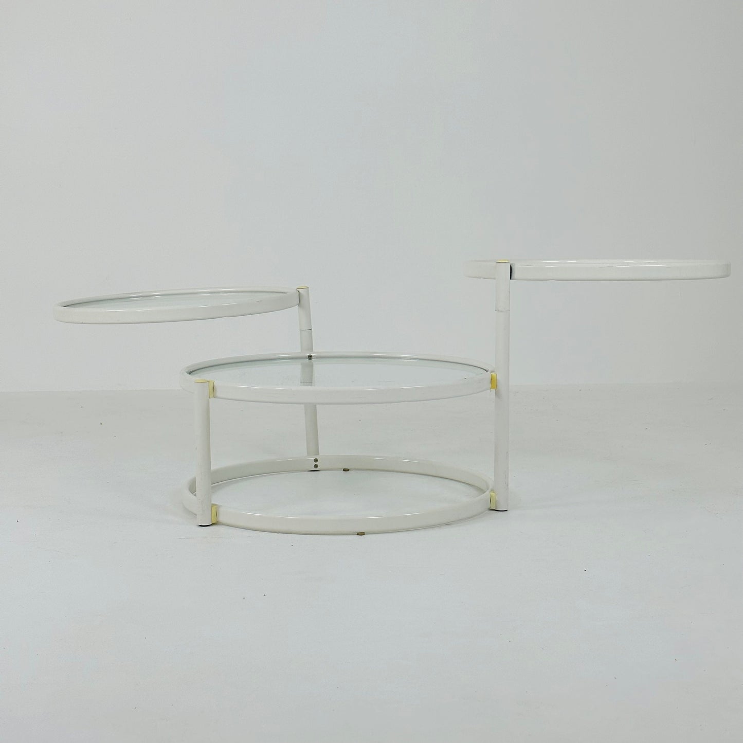 Mid-Century Modern Tiered Glass & white metal Coffee Table /couch table 1970s