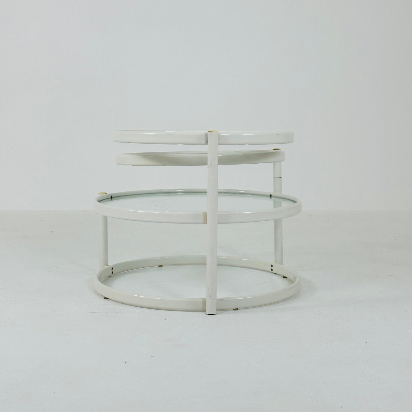 Mid-Century Modern Tiered Glass & white metal Coffee Table /couch table 1970s