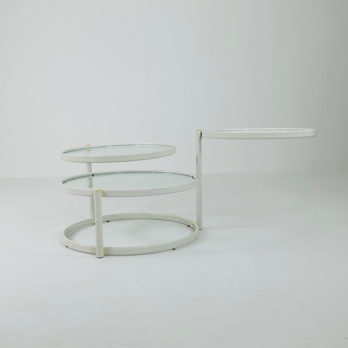 Mid-Century Modern Tiered Glass & white metal Coffee Table /couch table 1970s