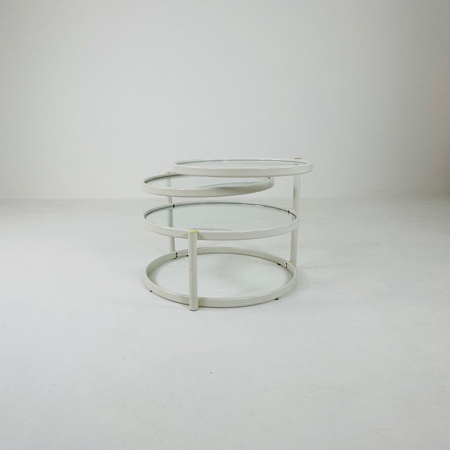 Mid-Century Modern Tiered Glass & white metal Coffee Table /couch table 1970s