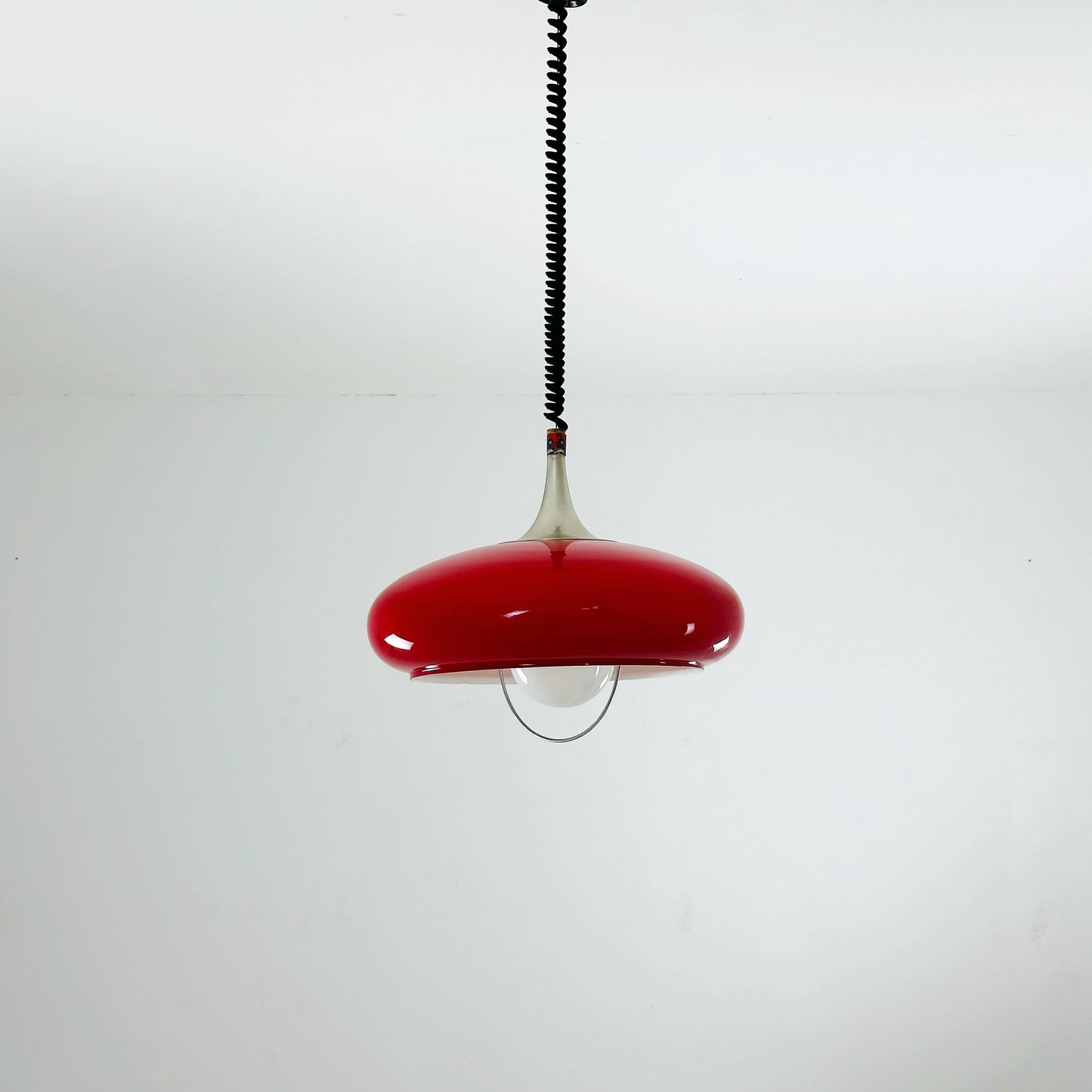 Space Age red pendant lamp from 1970s, Italy.