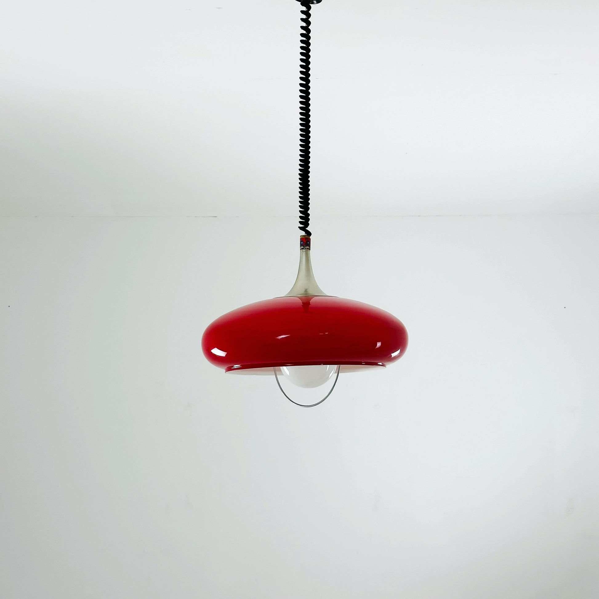 Space Age red pendant lamp from 1970s, Italy.
