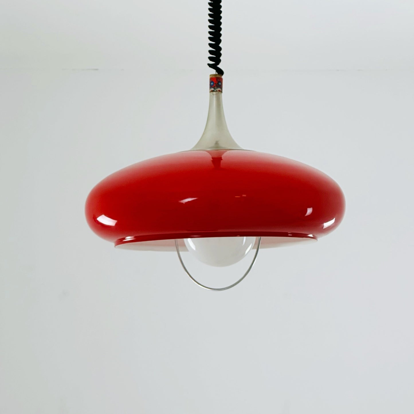 Space Age red pendant lamp from 1970s, Italy.