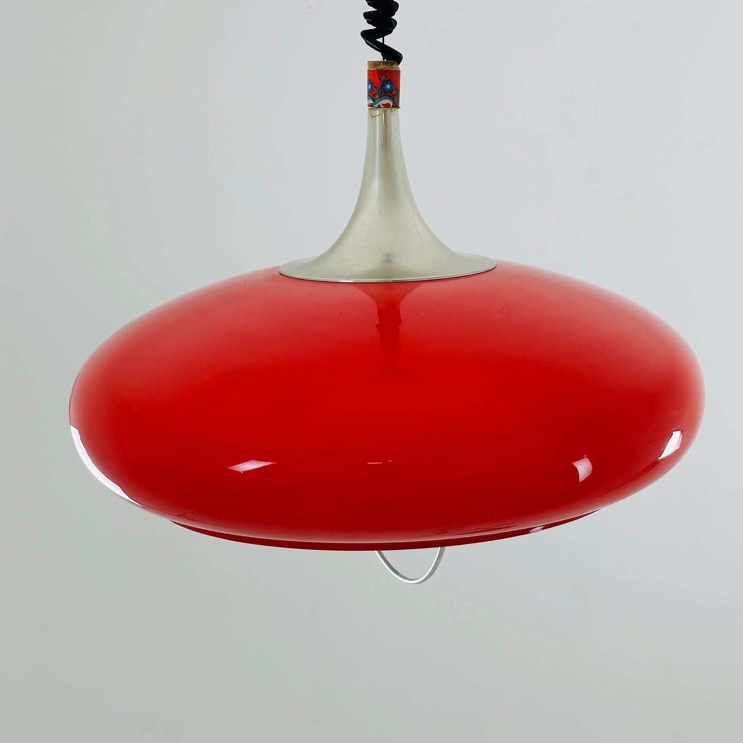 Space Age red pendant lamp from 1970s, Italy.