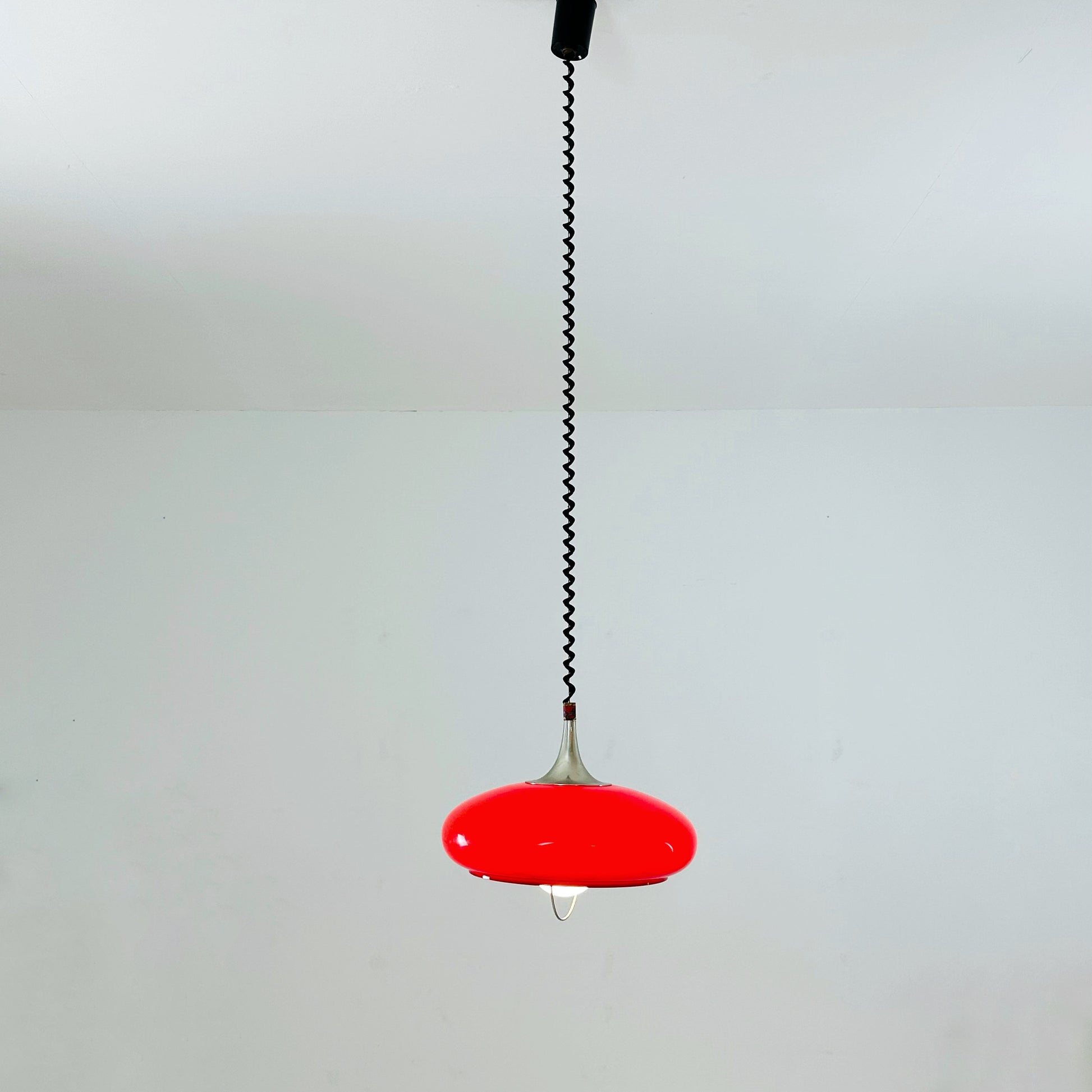 Space Age red pendant lamp from 1970s, Italy.