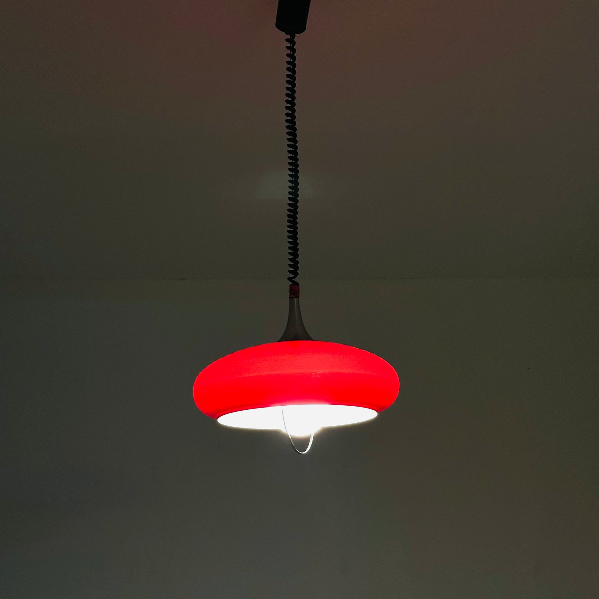 Space Age red pendant lamp from 1970s, Italy.
