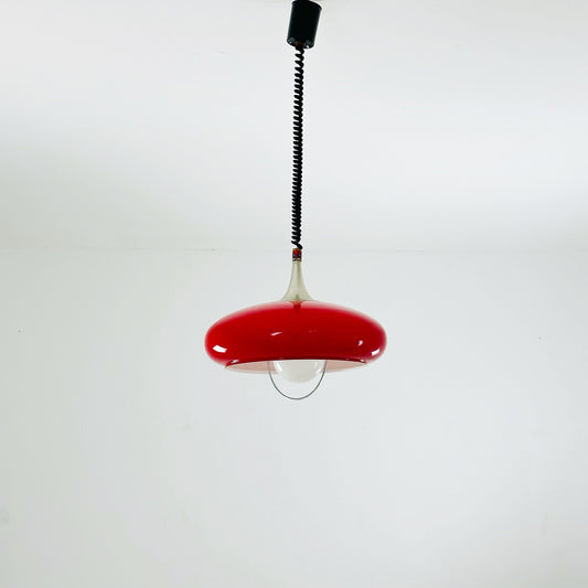 Space Age red pendant lamp from 1970s, Italy.
