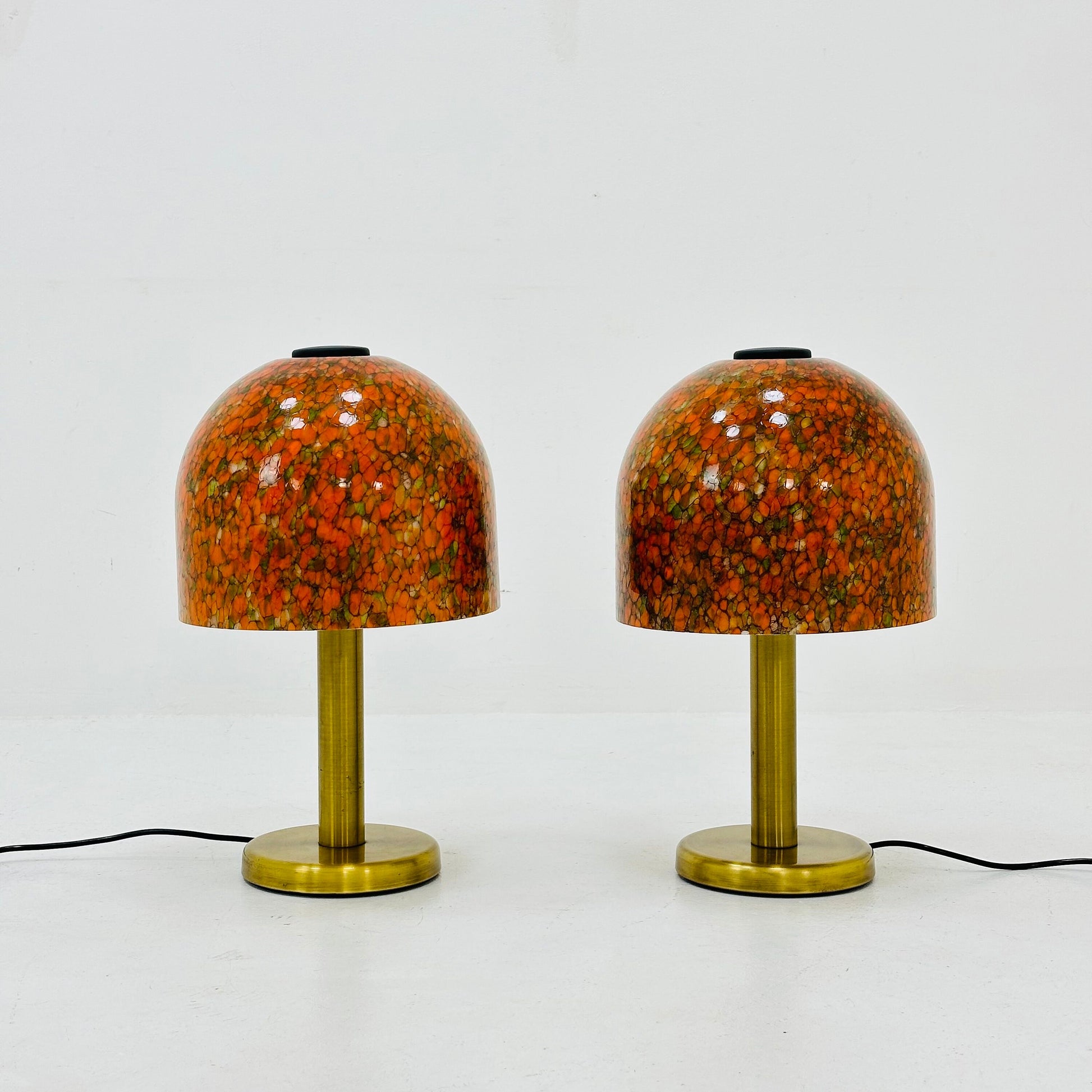 Pair of Glass and Brass Table Lamps by Peil & Putzler Germany 1970s