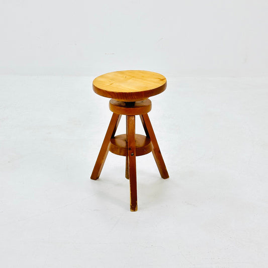 Vintage Solid wood adjustable screw craftsman stool 1960s