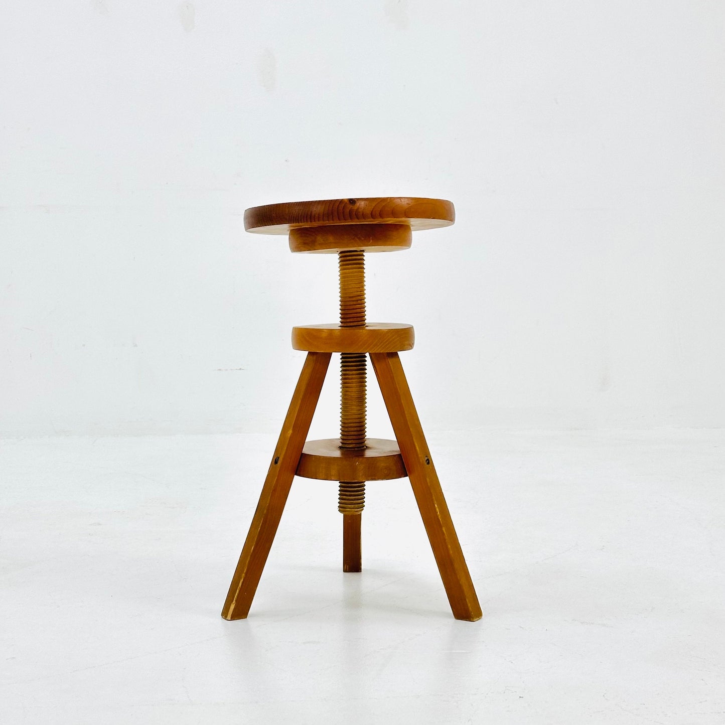 Vintage Solid wood adjustable screw craftsman stool 1960s