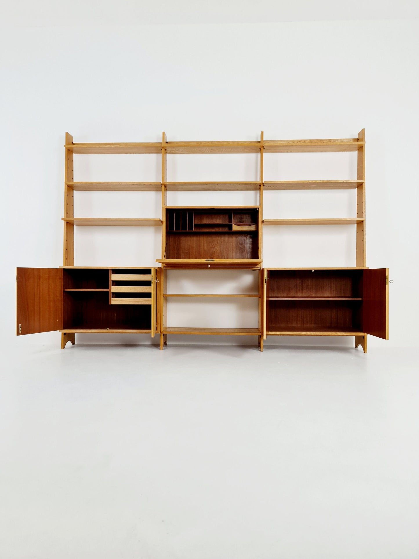 Mid-Century German freestanding vintage library bookcase shelf, 3-parts, 1960s