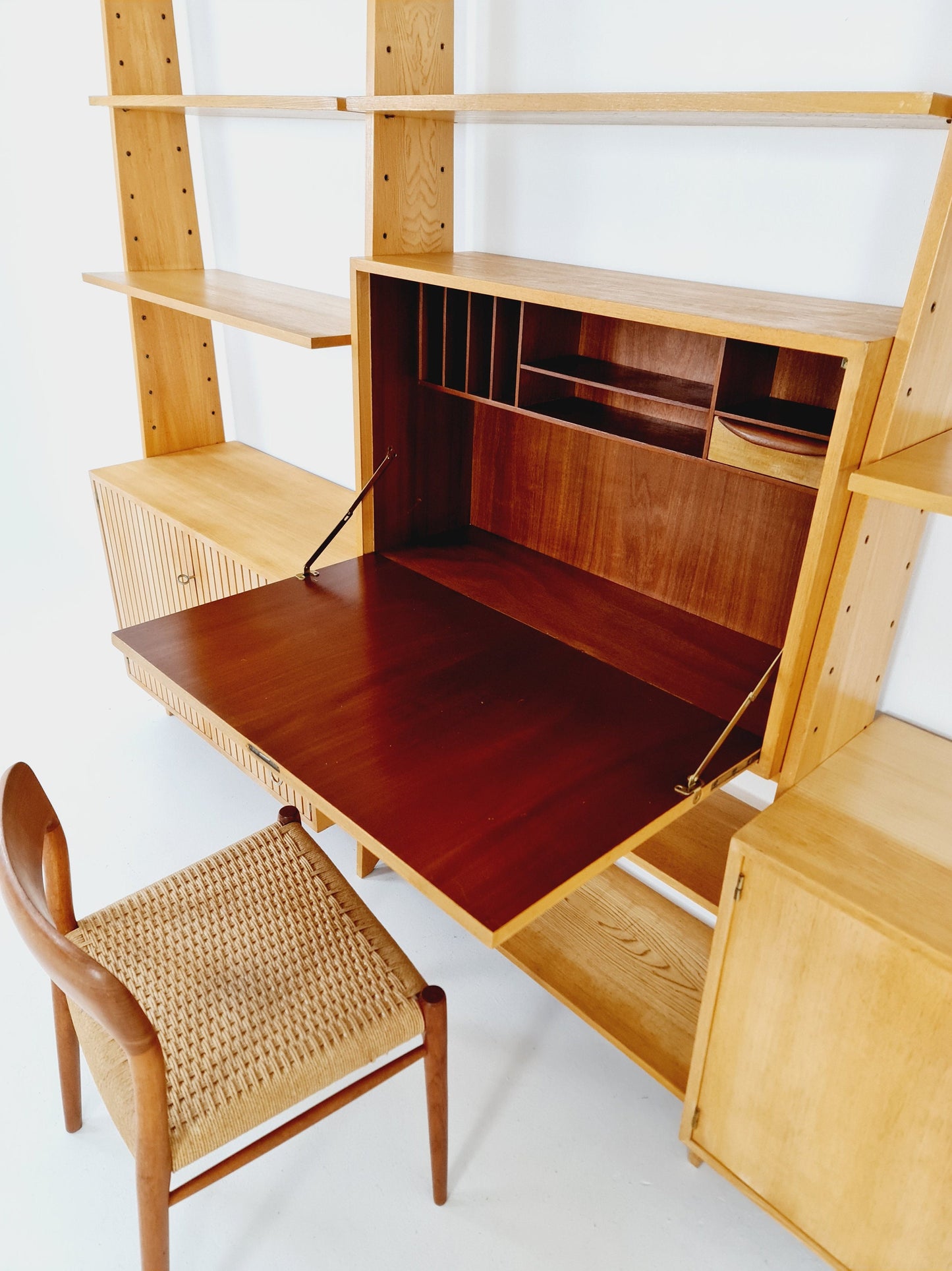 Mid-Century German freestanding vintage library bookcase shelf, 3-parts, 1960s