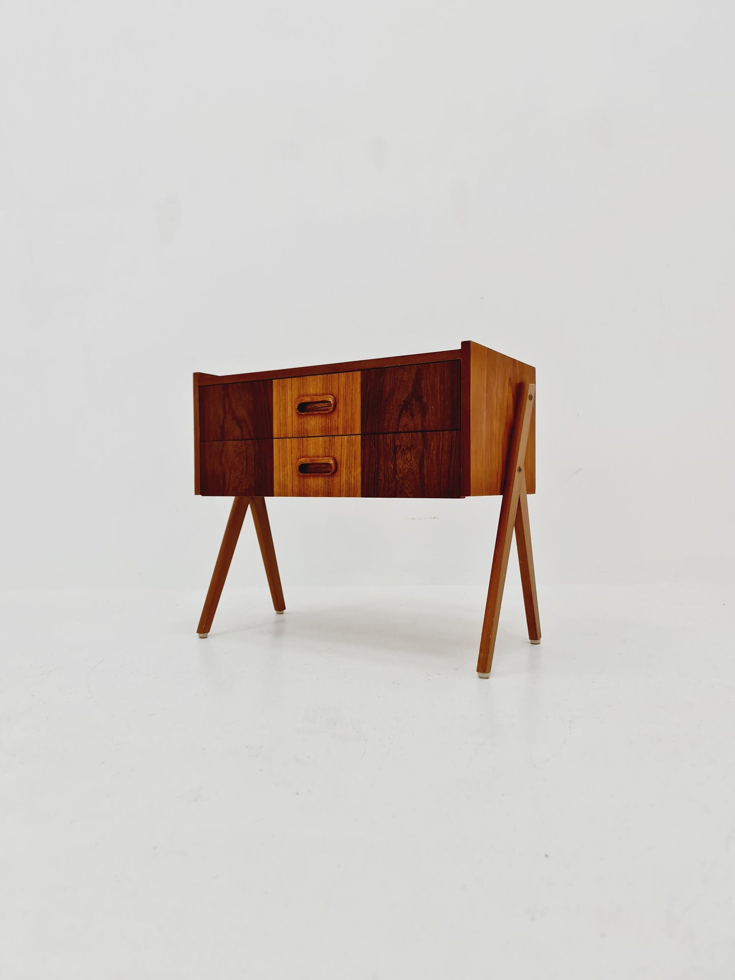 Midcentury Danish teak & Rosewood vintage Side table/ Bedside table/ Night stand with two drawers, 1960s