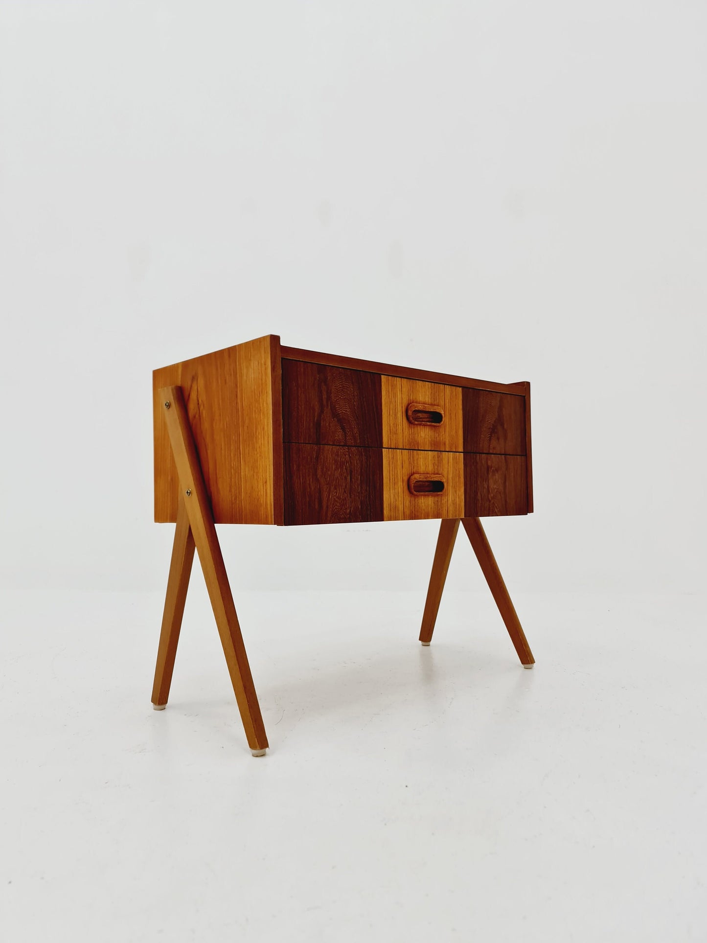 Midcentury Danish teak & Rosewood vintage Side table/ Bedside table/ Night stand with two drawers, 1960s