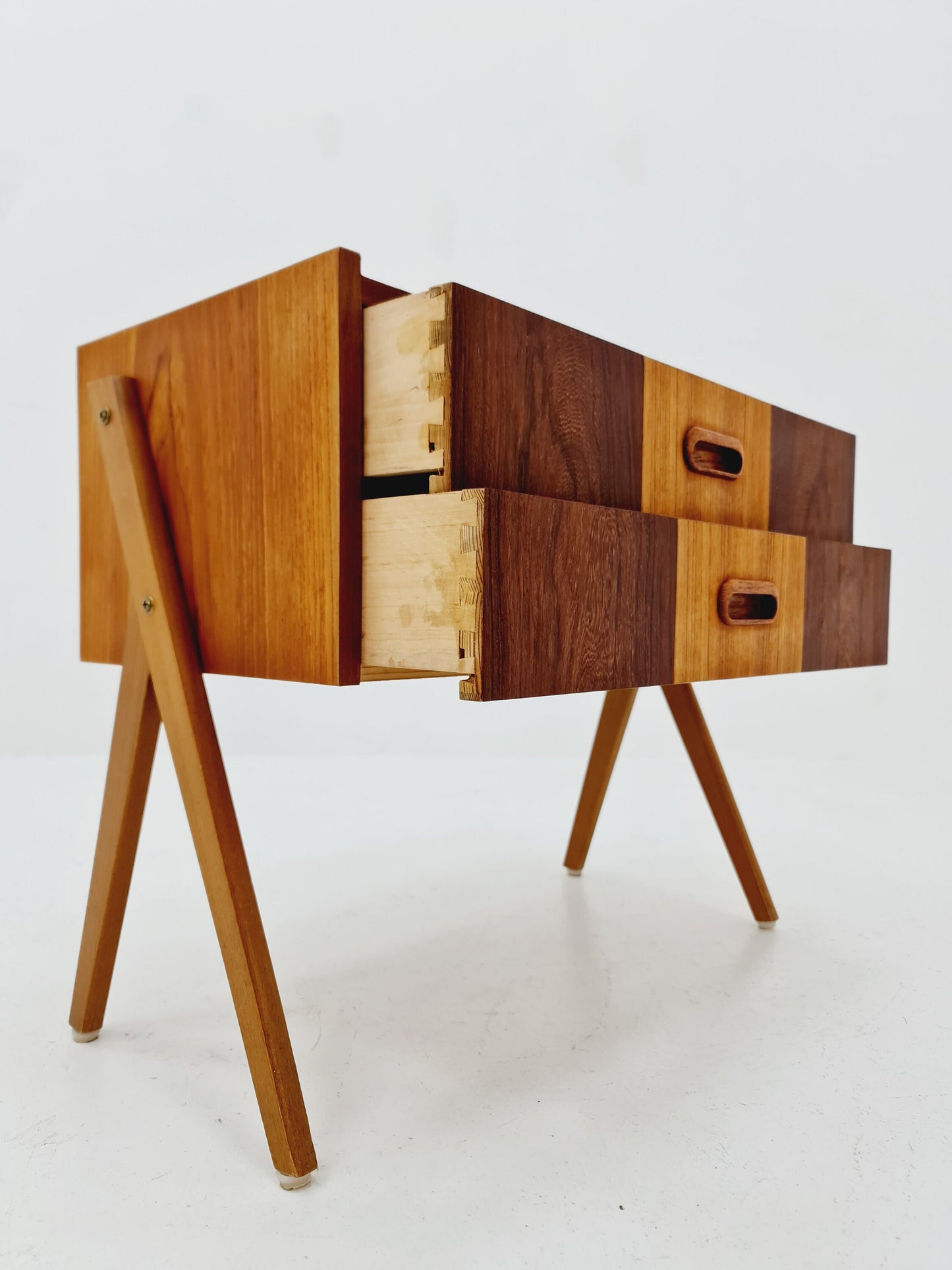 Midcentury Danish teak & Rosewood vintage Side table/ Bedside table/ Night stand with two drawers, 1960s