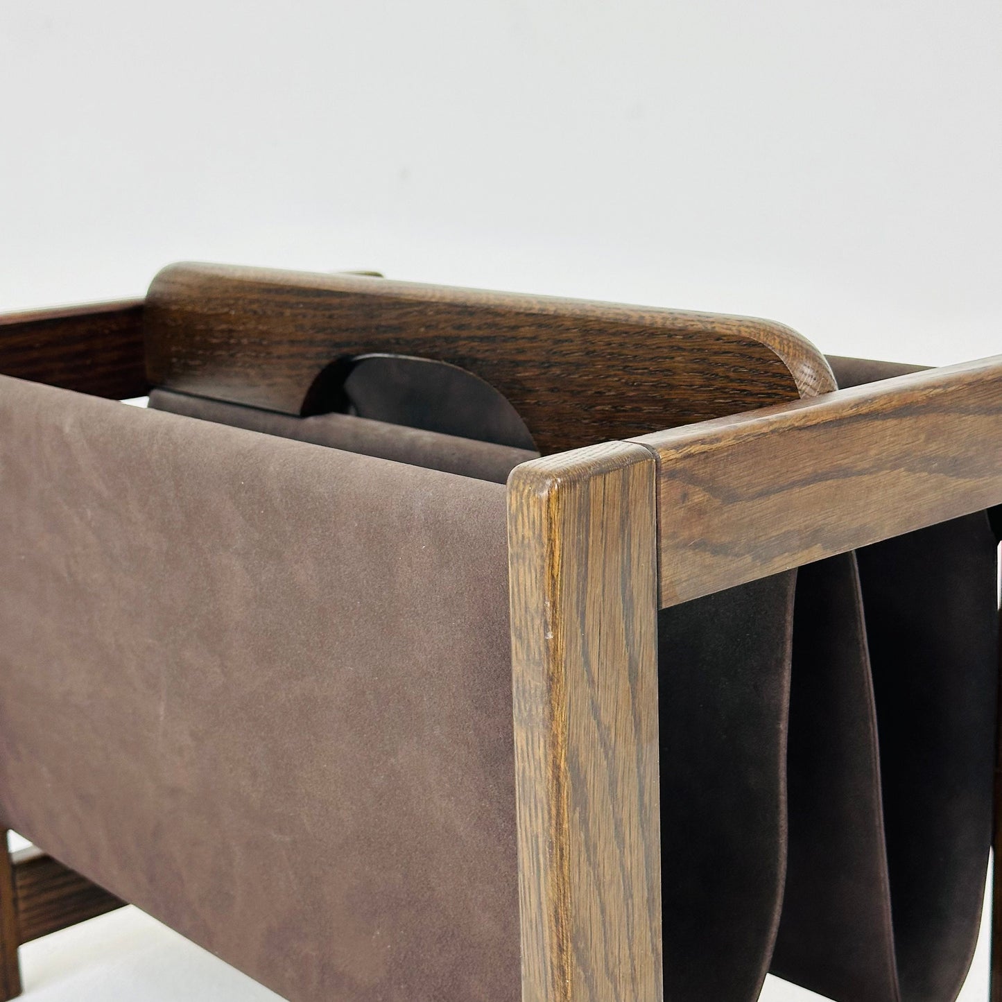 Mid century wood & Suede Magazine Rack by Aksel Kjersgaard, 1960s