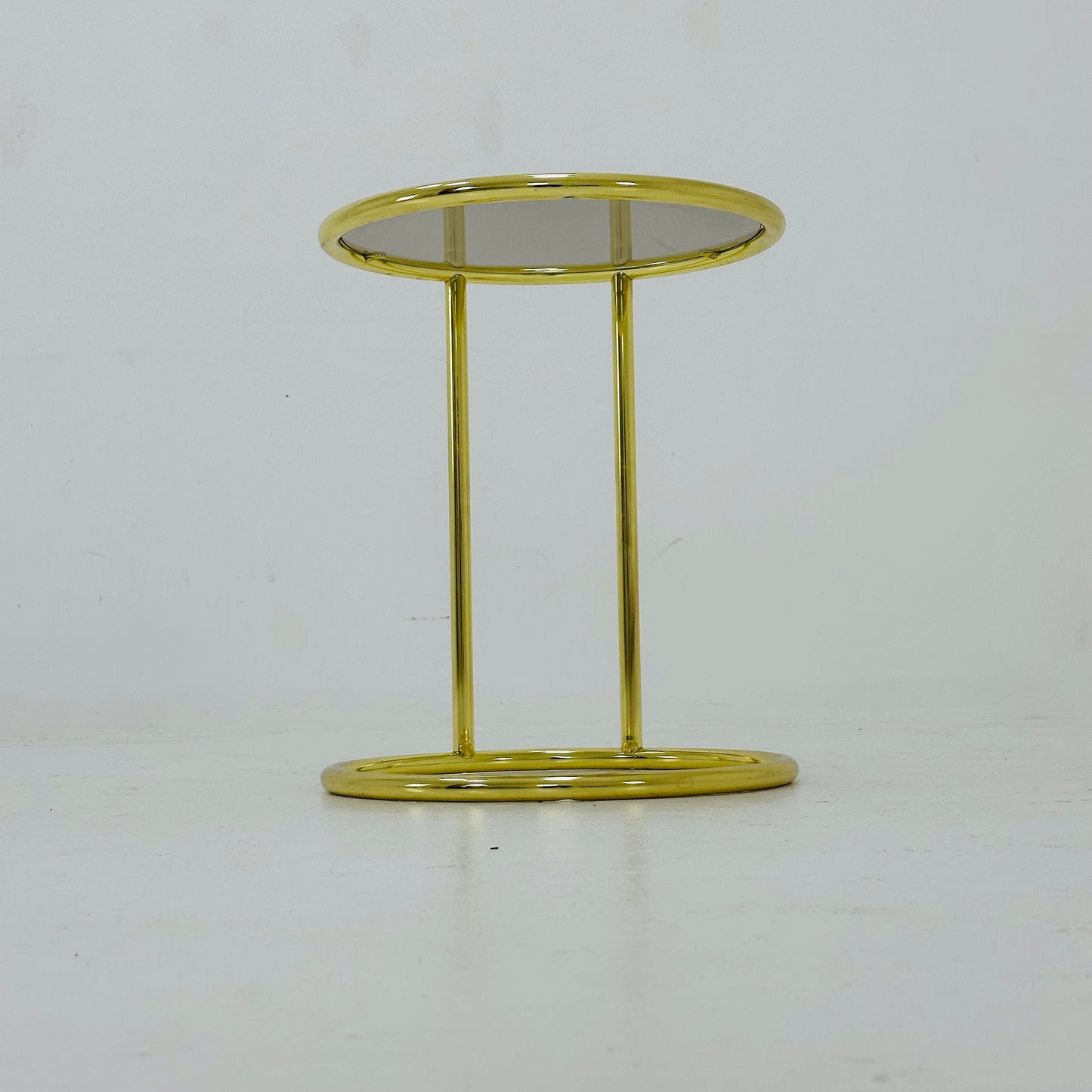 BauHaus Round golden chrome & Glass side table Eileen style , 1980s