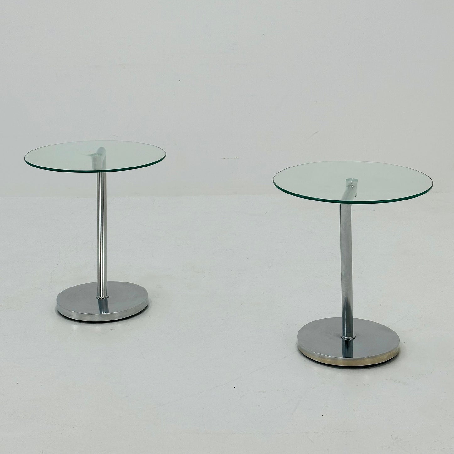 Set of 2 Vintage glass chrome side table /end table 1980s