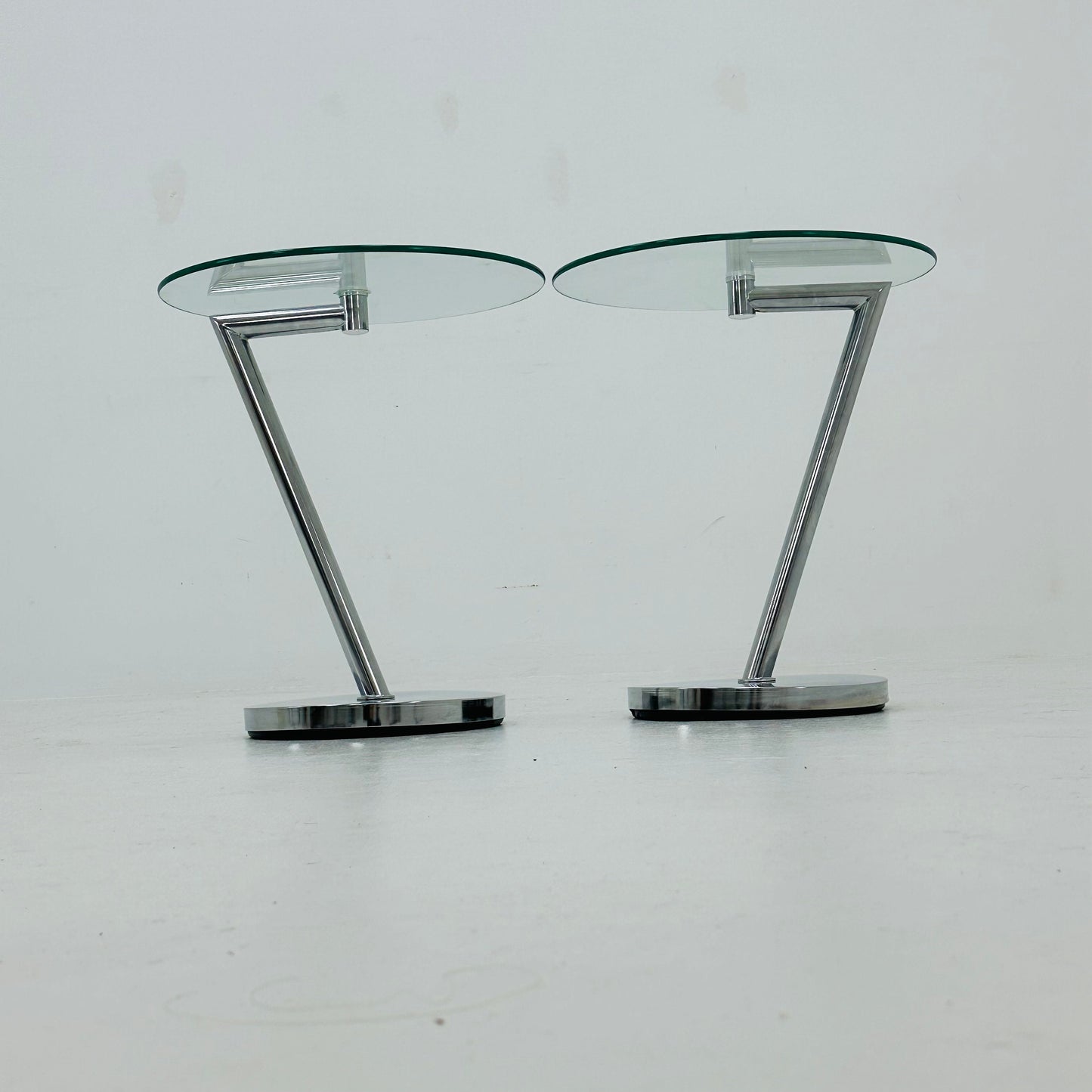 Set of 2 Vintage glass chrome side table /end table 1980s