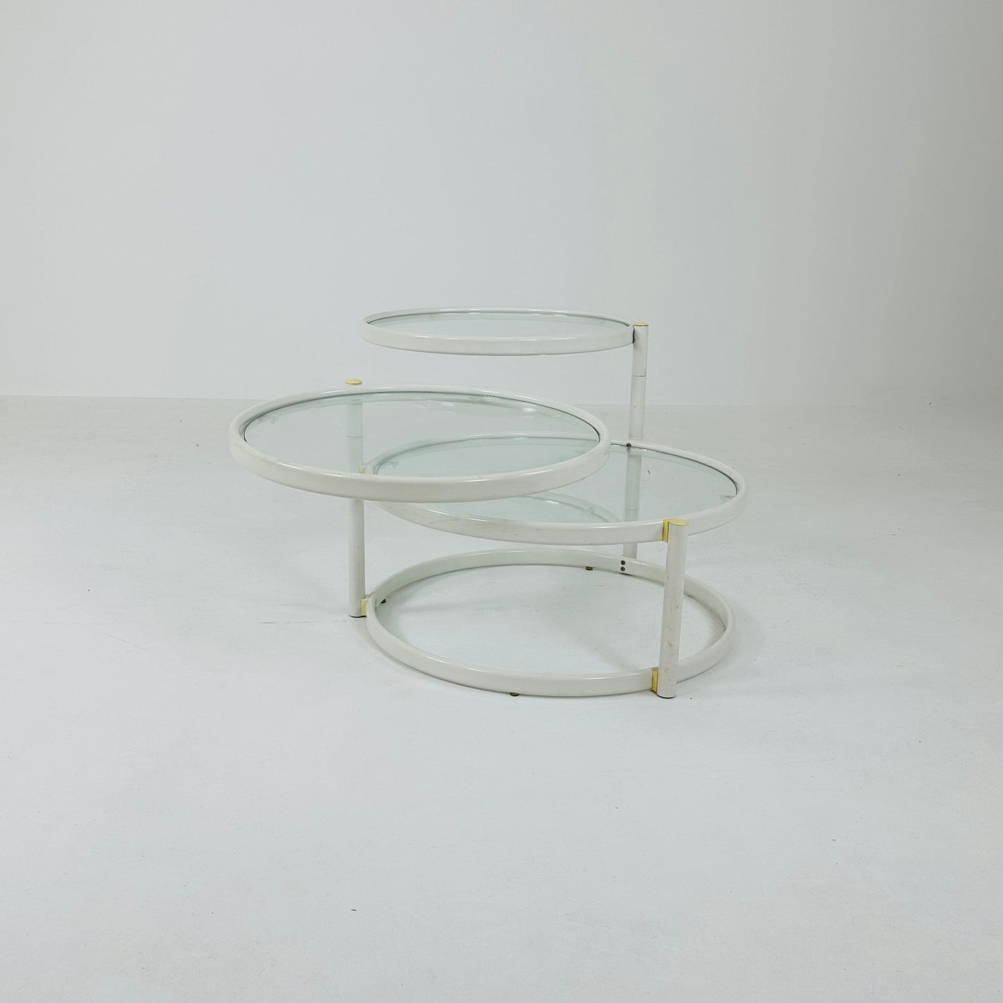 Mid-Century Modern Tiered Glass & white metal Coffee Table /couch table 1970s
