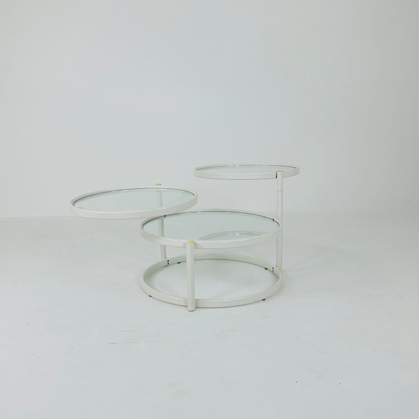Mid-Century Modern Tiered Glass & white metal Coffee Table /couch table 1970s
