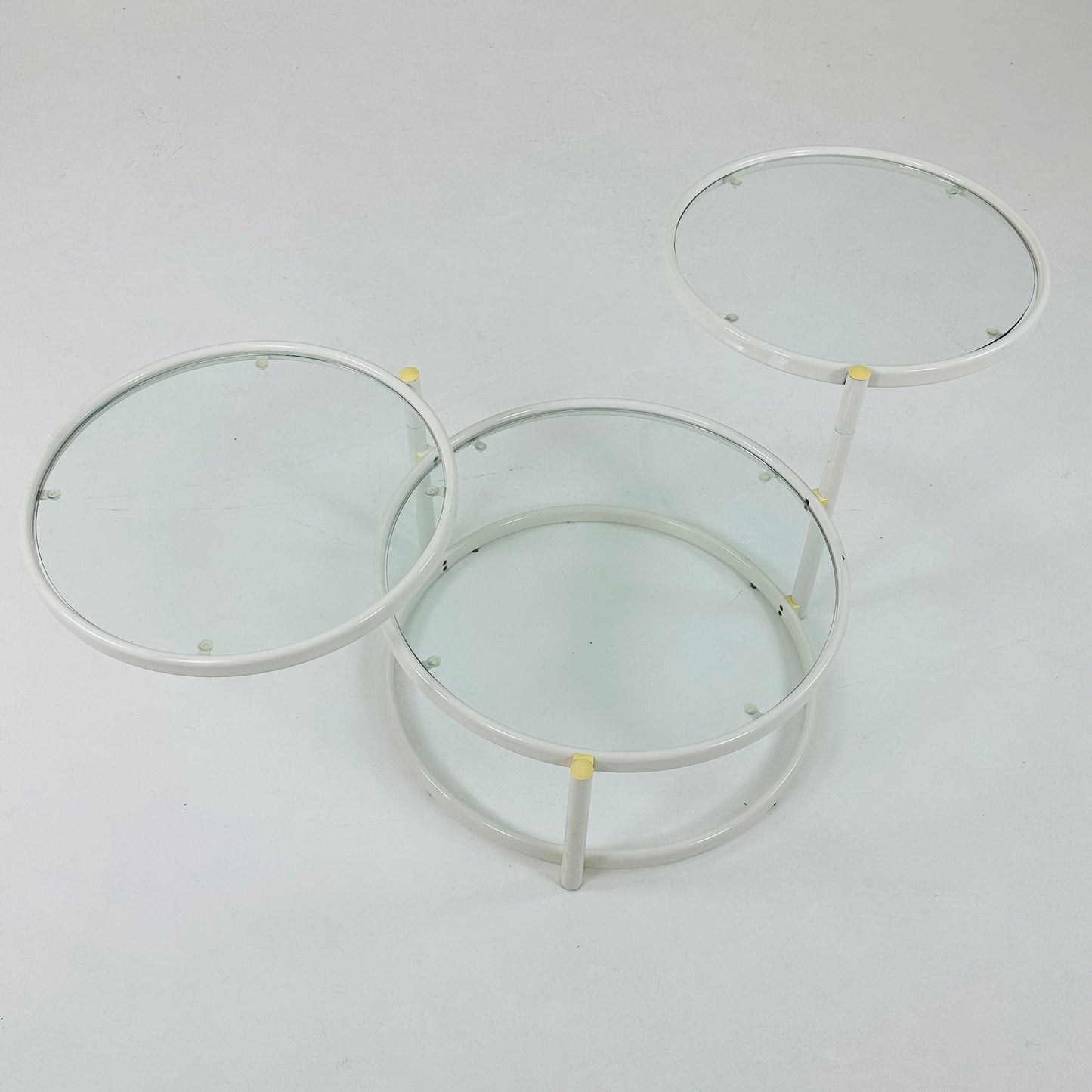 Mid-Century Modern Tiered Glass & white metal Coffee Table /couch table 1970s